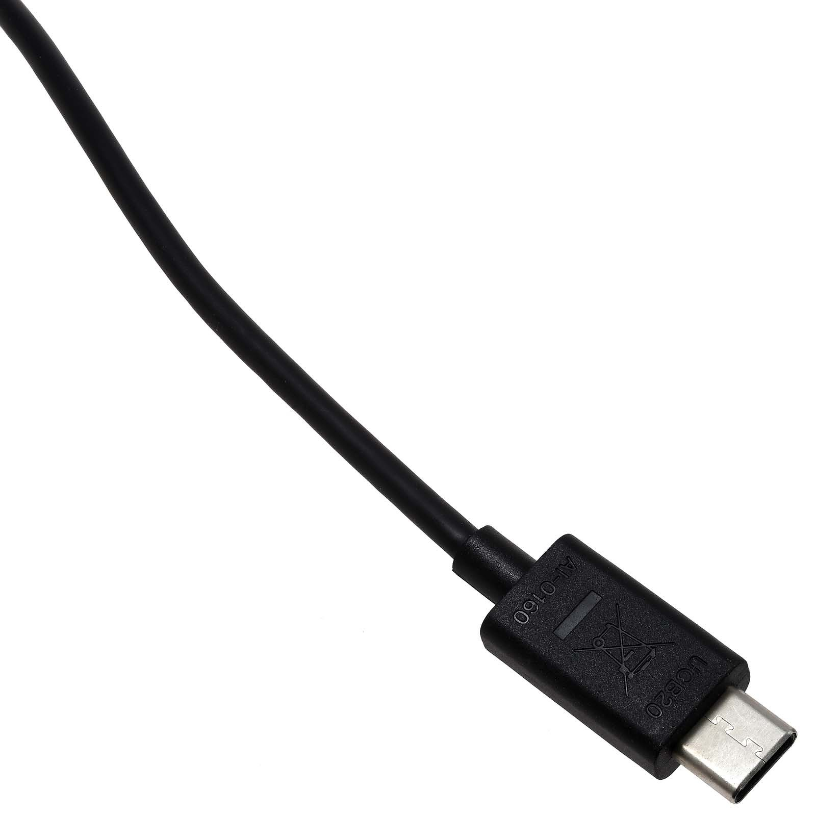 Schwarzes USB-C-Kabel mit einem USB-C-Anschluss an einem Ende.