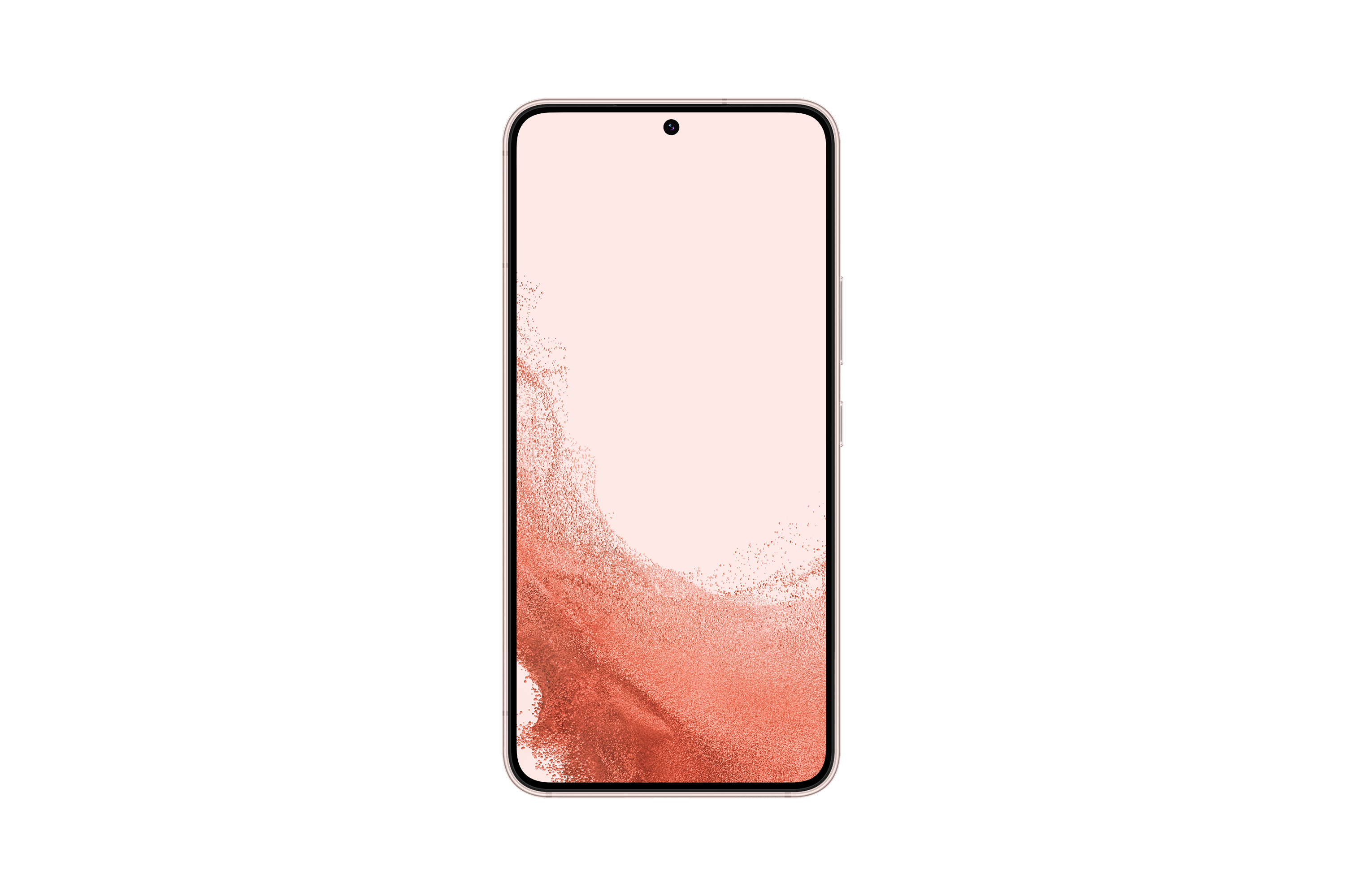 Uno smartphone moderno di colore rosa chiaro, su uno sfondo bianco pulito.