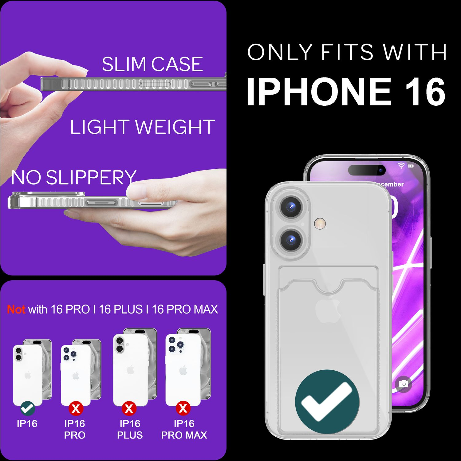 Handyhülle mit Telefon, Text: "NUR PASSEND FÜR IPHONE 16".
