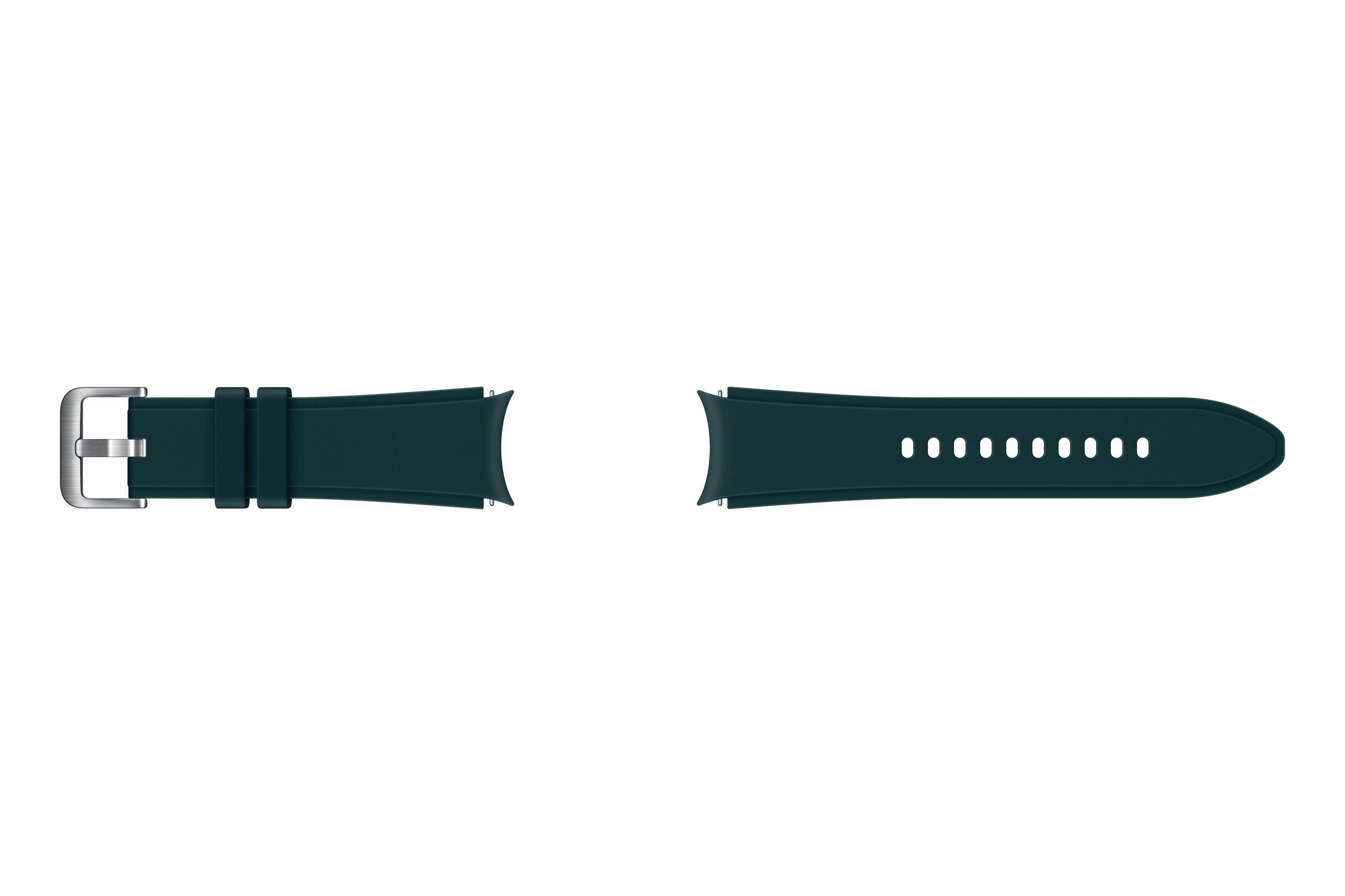 Zwei dunkelblaue Uhrenarmbänder ausgelegt. Eines mit Schnalle, das andere mit Löchern.