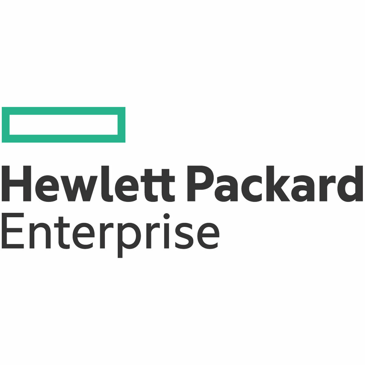 Hewlett Packard Enterprise Logo. Grünes Rechteck über dem Text.
