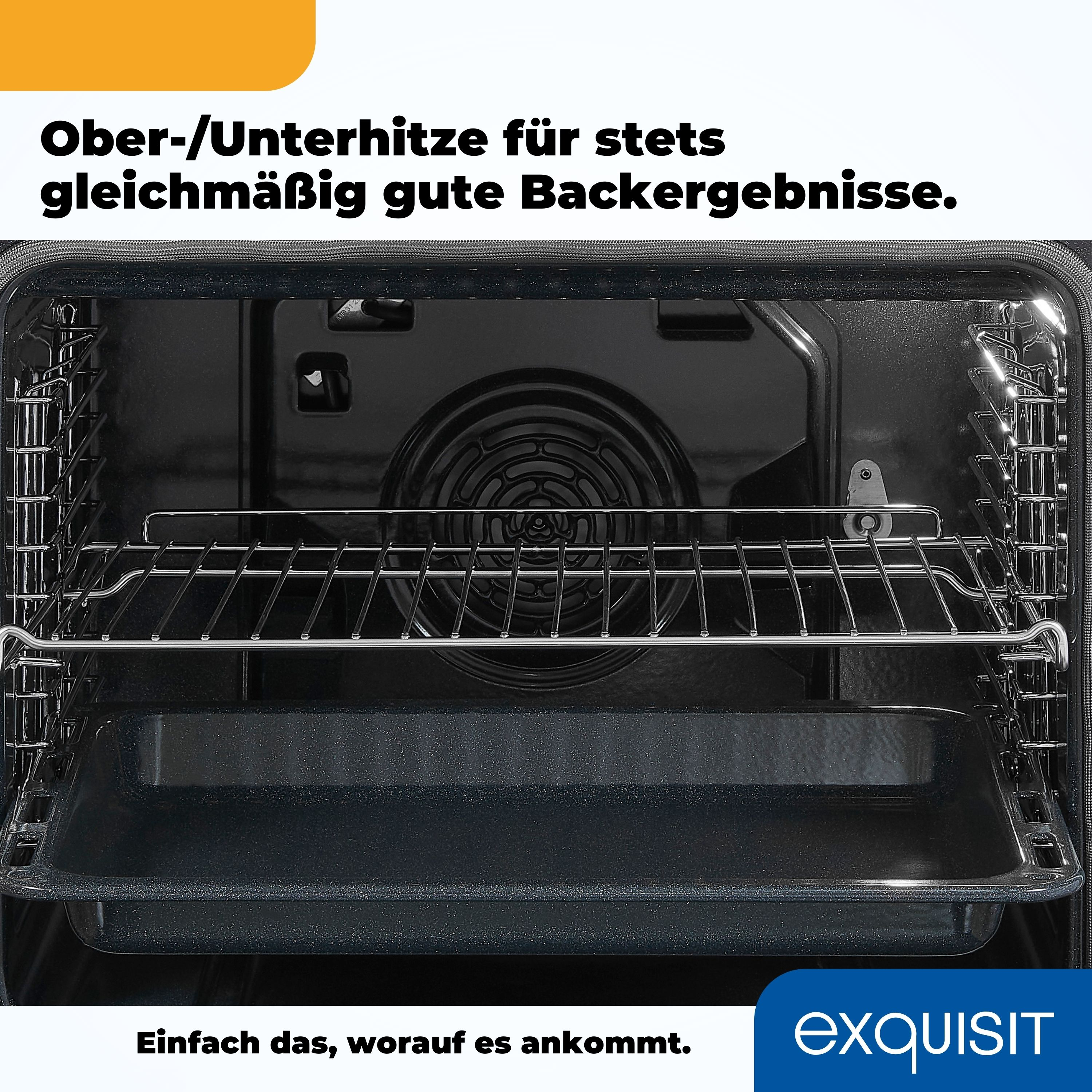Innenraum eines schwarzen Backofens mit Metallrosten. Die Backofentür ist geöffnet.