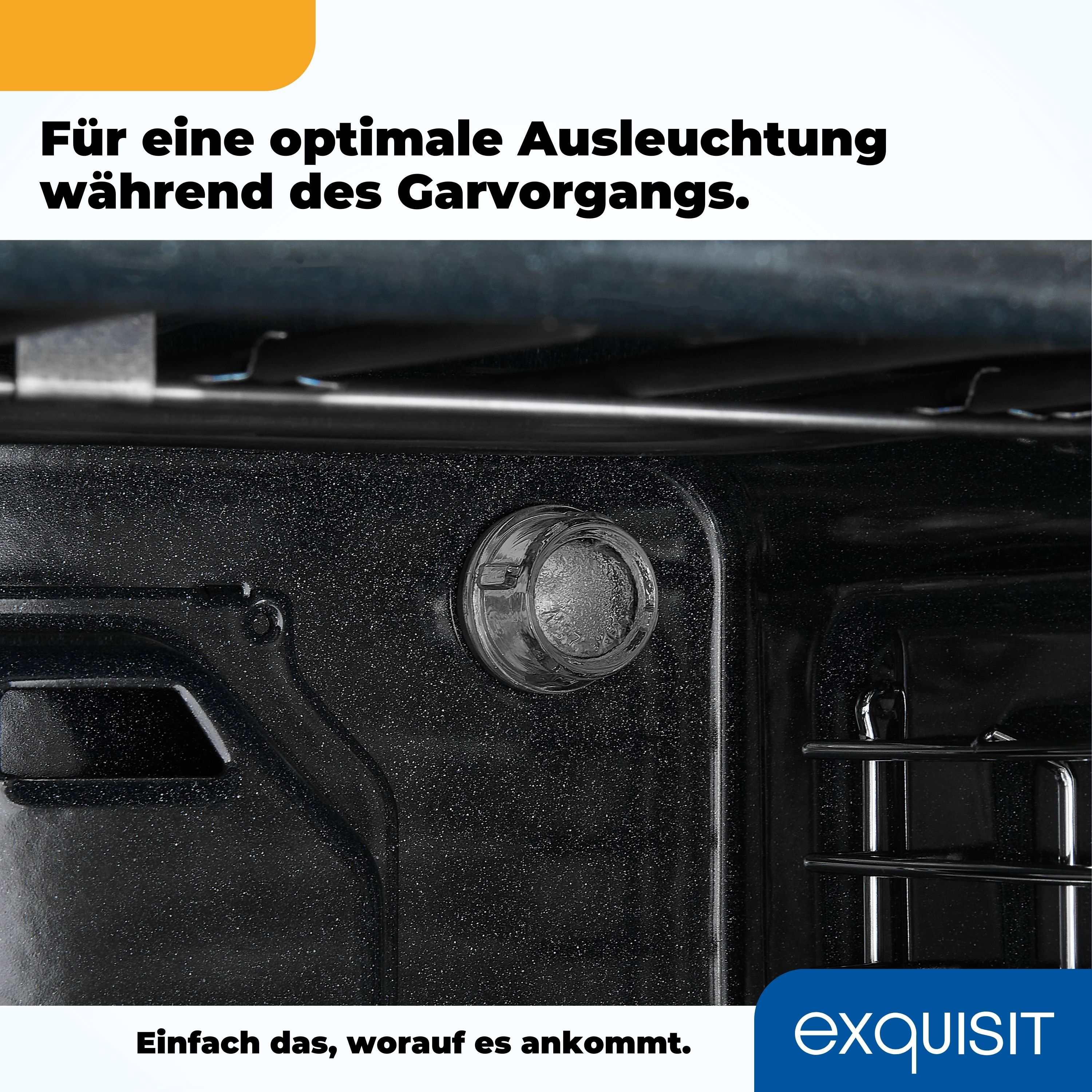 Backofen-Innenraum mit Licht und deutschem Text.