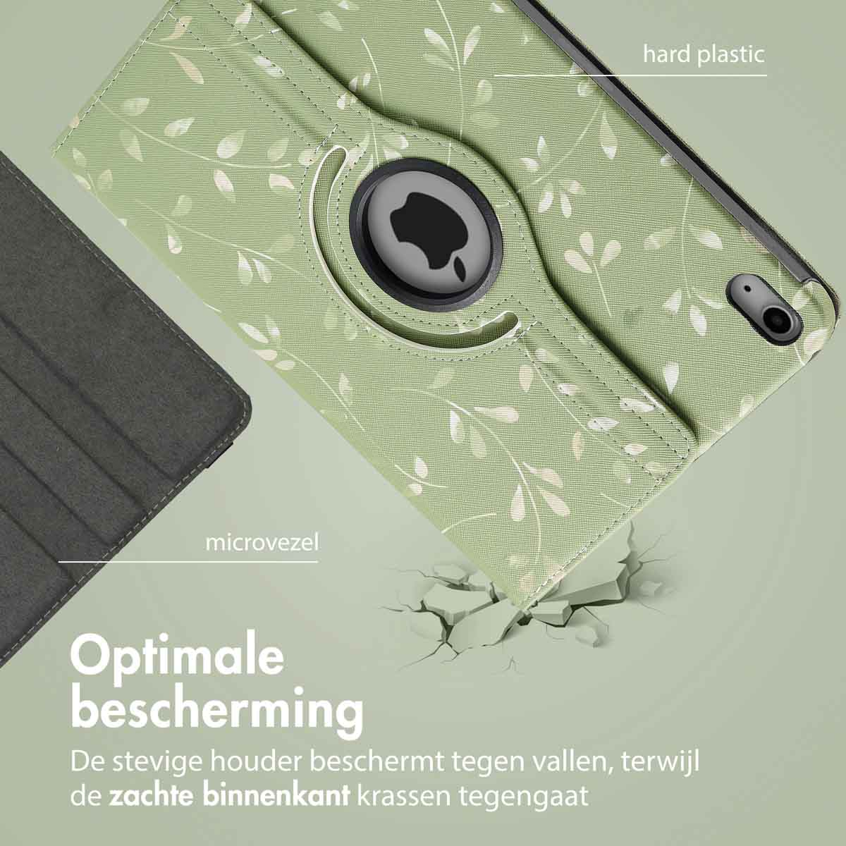 Tablet case with floral design; green and gray.