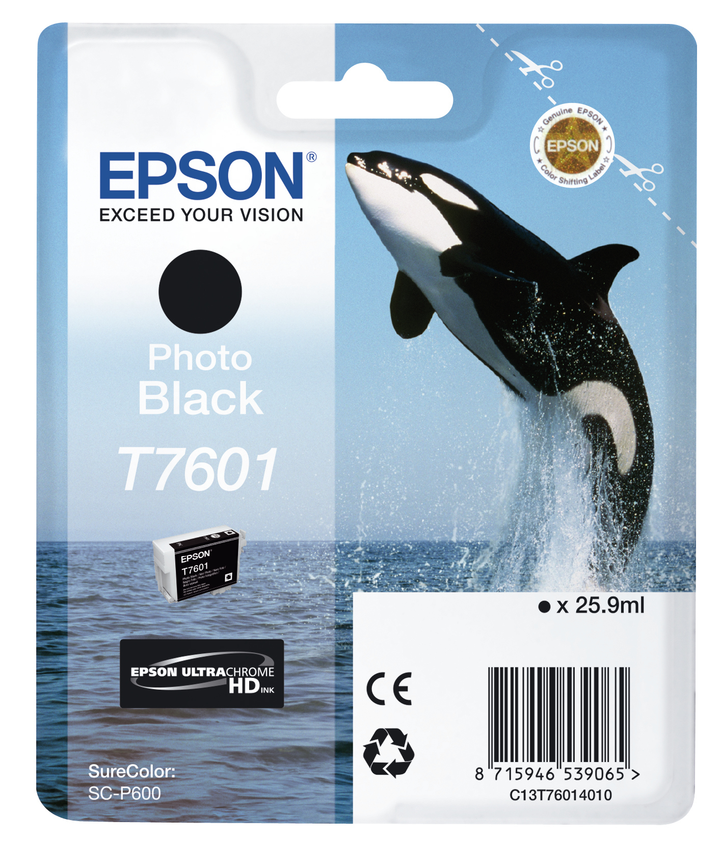 Paquet de cartouche d'encre Epson, encre noire, graphique de baleine. Comprend la marque Epson.