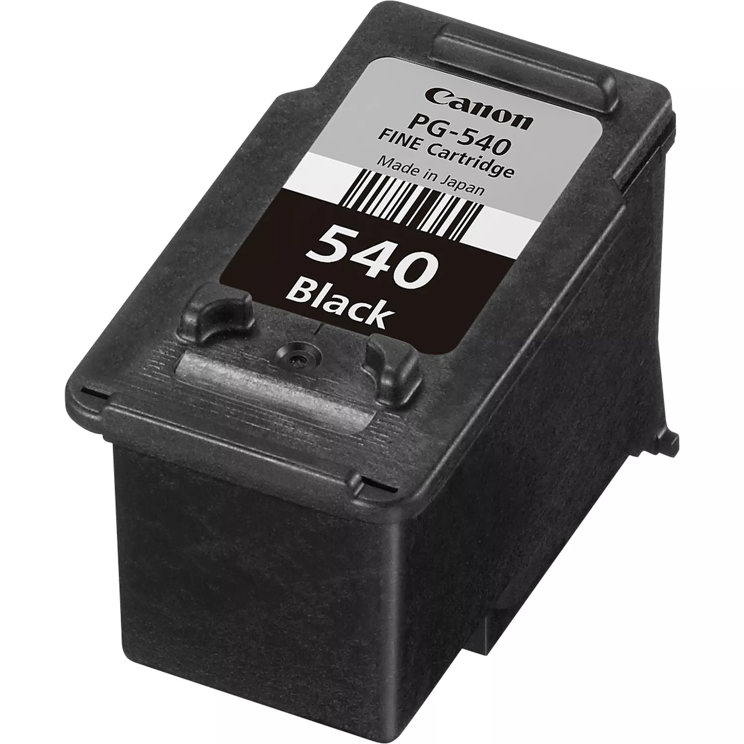 Siyah Canon PG-540 mürekkep kartuşu. Etikette '540 Black' ve 'Made in Japan' yazıyor.