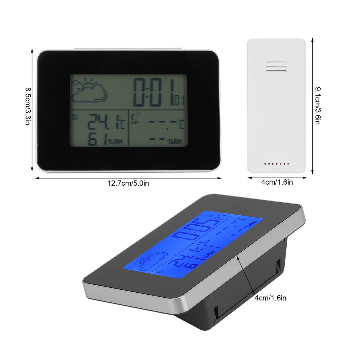 Digitale Wetterstation mit Display, separatem Sender und Basiseinheit.