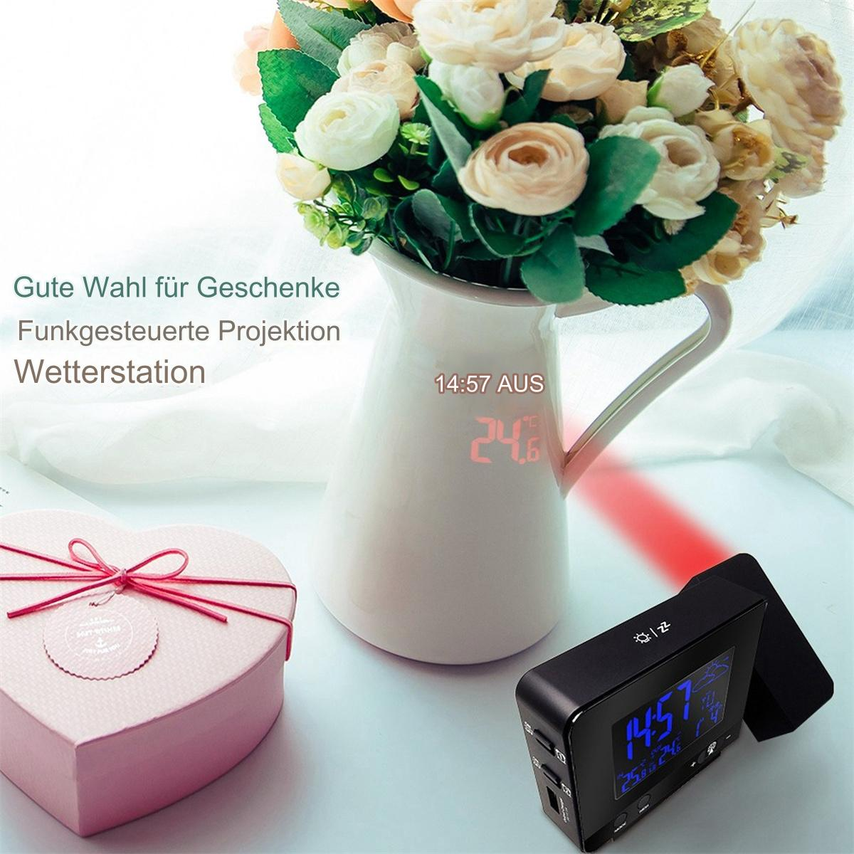 Eine herzförmige Geschenkbox und eine Vase mit Blumen stehen neben einer Uhr, die die Zeit anzeigt.