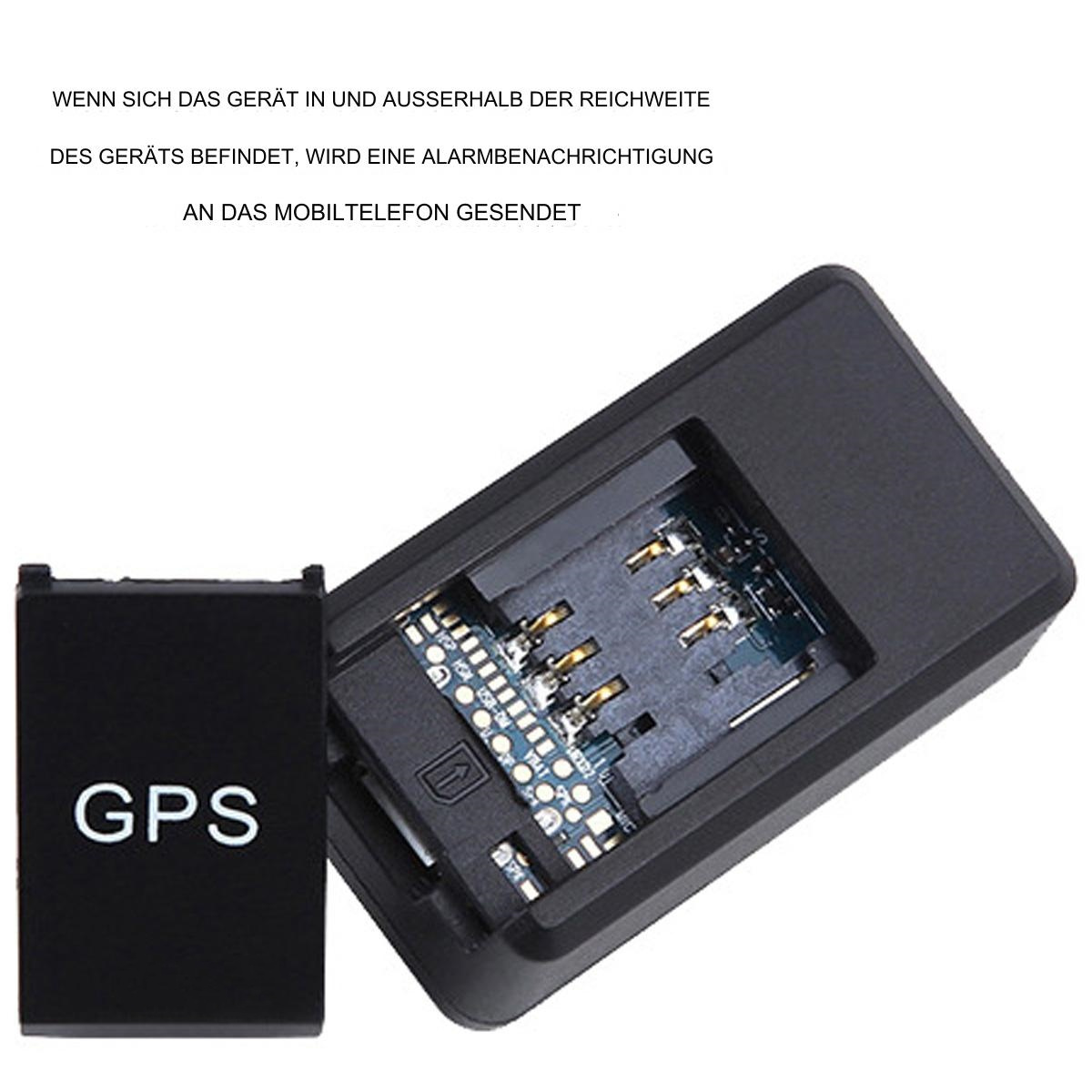 Ein schwarzes GPS-Ortungsgerät mit offenem Fach, das Innenkomponenten zeigt.