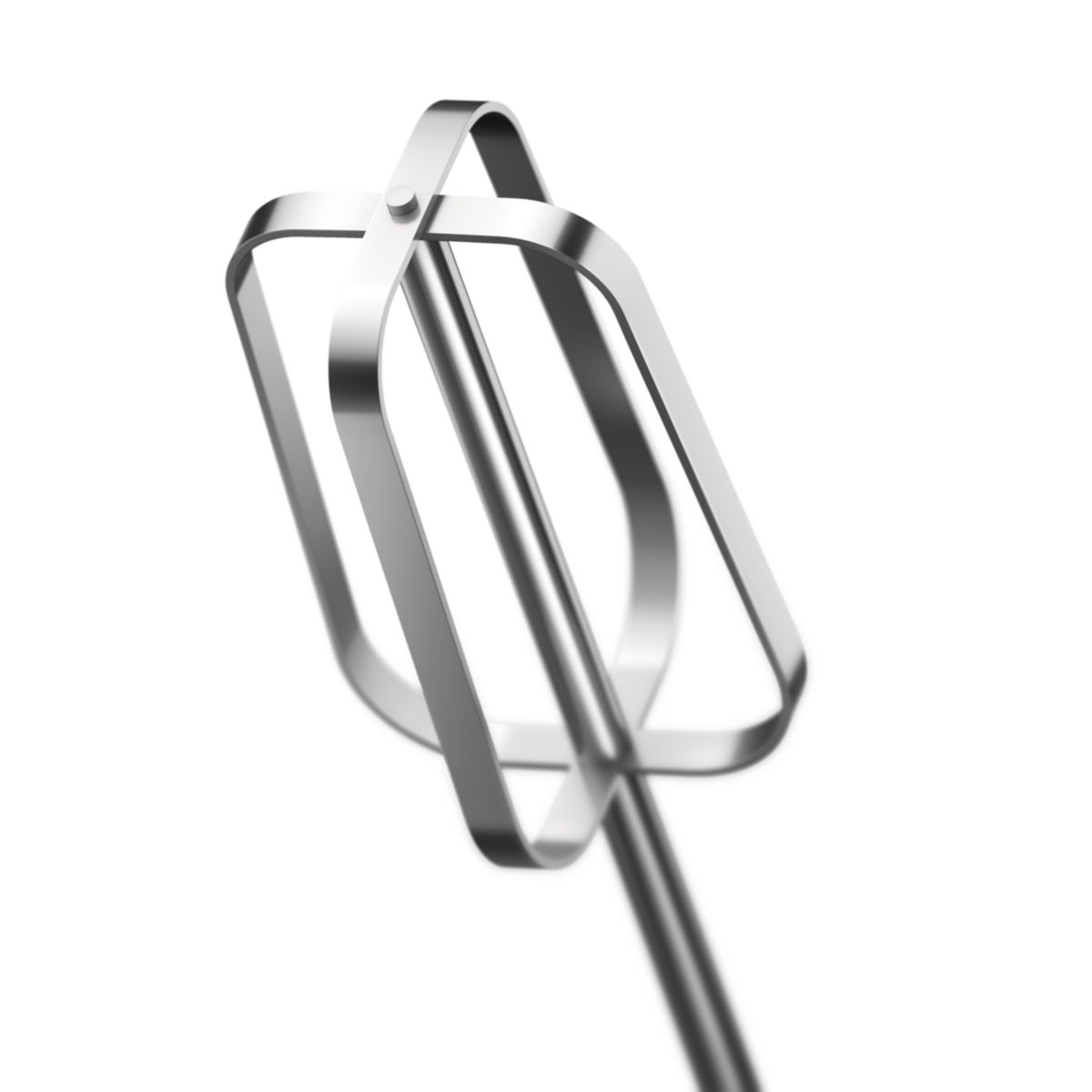 Zbliżenie metalowego mieszadła, ustawione pod kątem na białym tle.