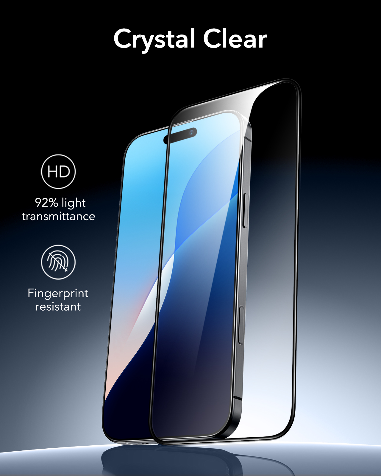 Uno smartphone con protezione schermo applicata; il testo descrive le funzioni.
