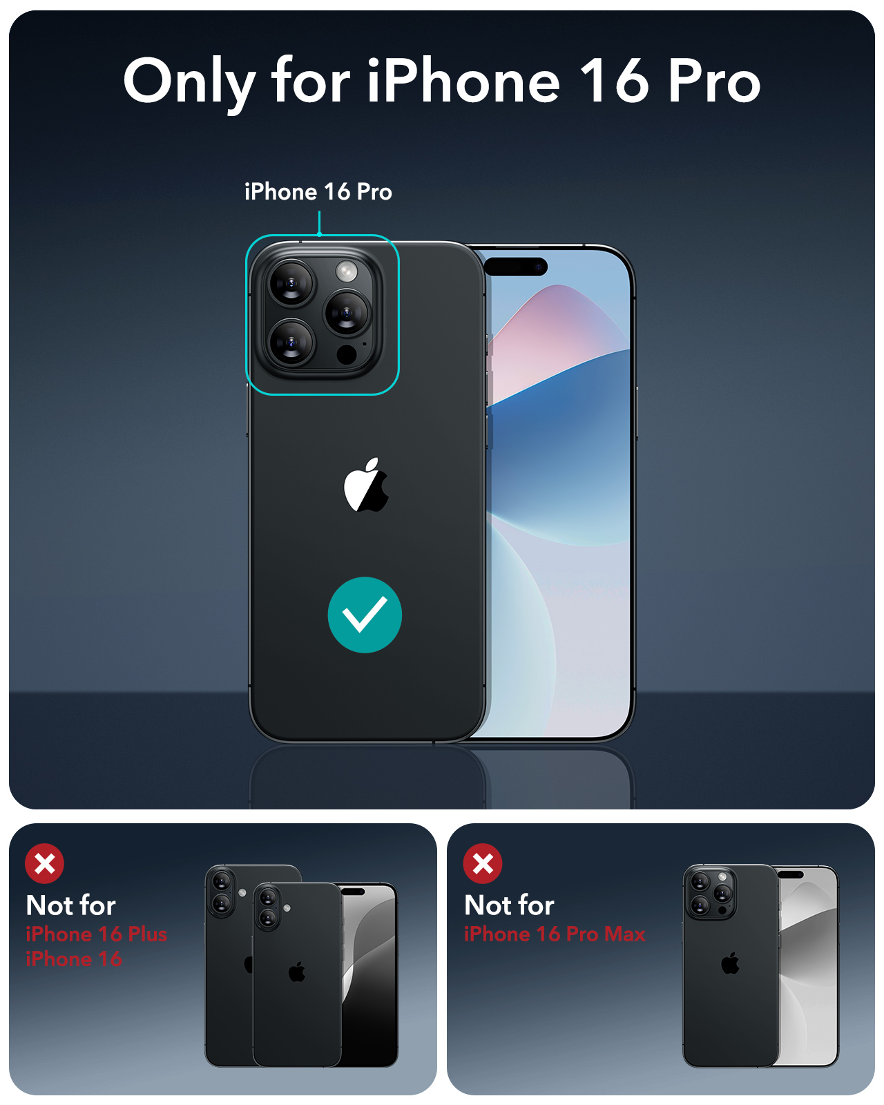 iPhone 16 Pro con custodia nera. Mostra la fotocamera e il telefono.