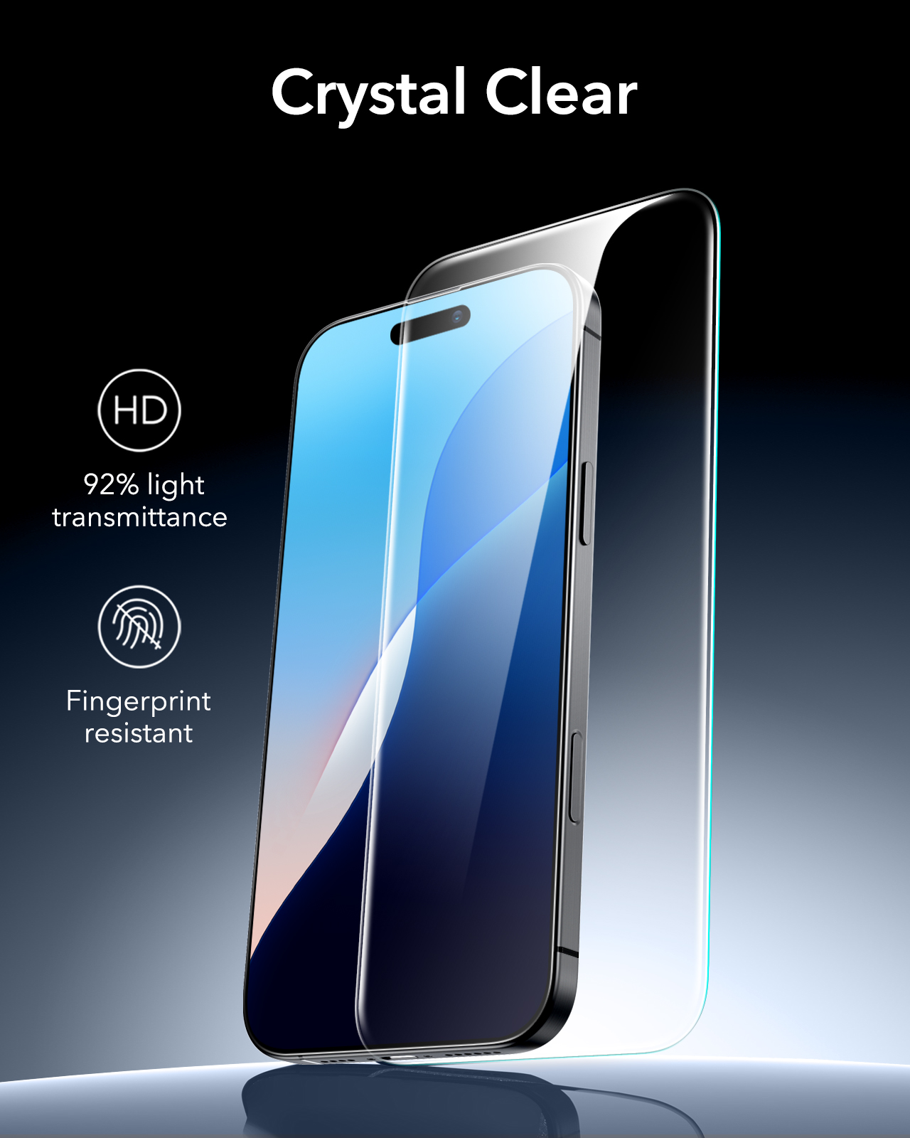 Smartphone-Displayschutz. Telefon links, Schutz rechts, Details werden gezeigt.