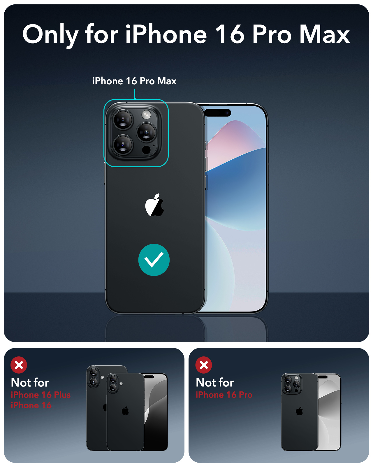 iPhone 16 Pro Max links. Andere iPhones und ein Häkchen zeigen die Kompatibilität.