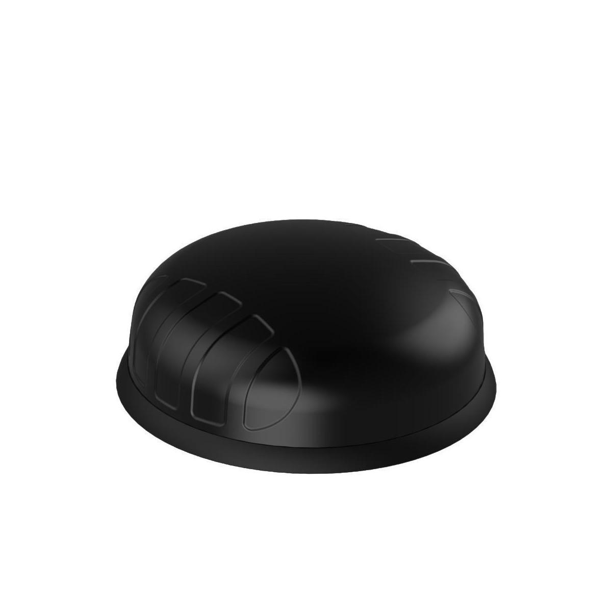 Schwarze, kuppelförmige Antenne auf weißem Hintergrund.