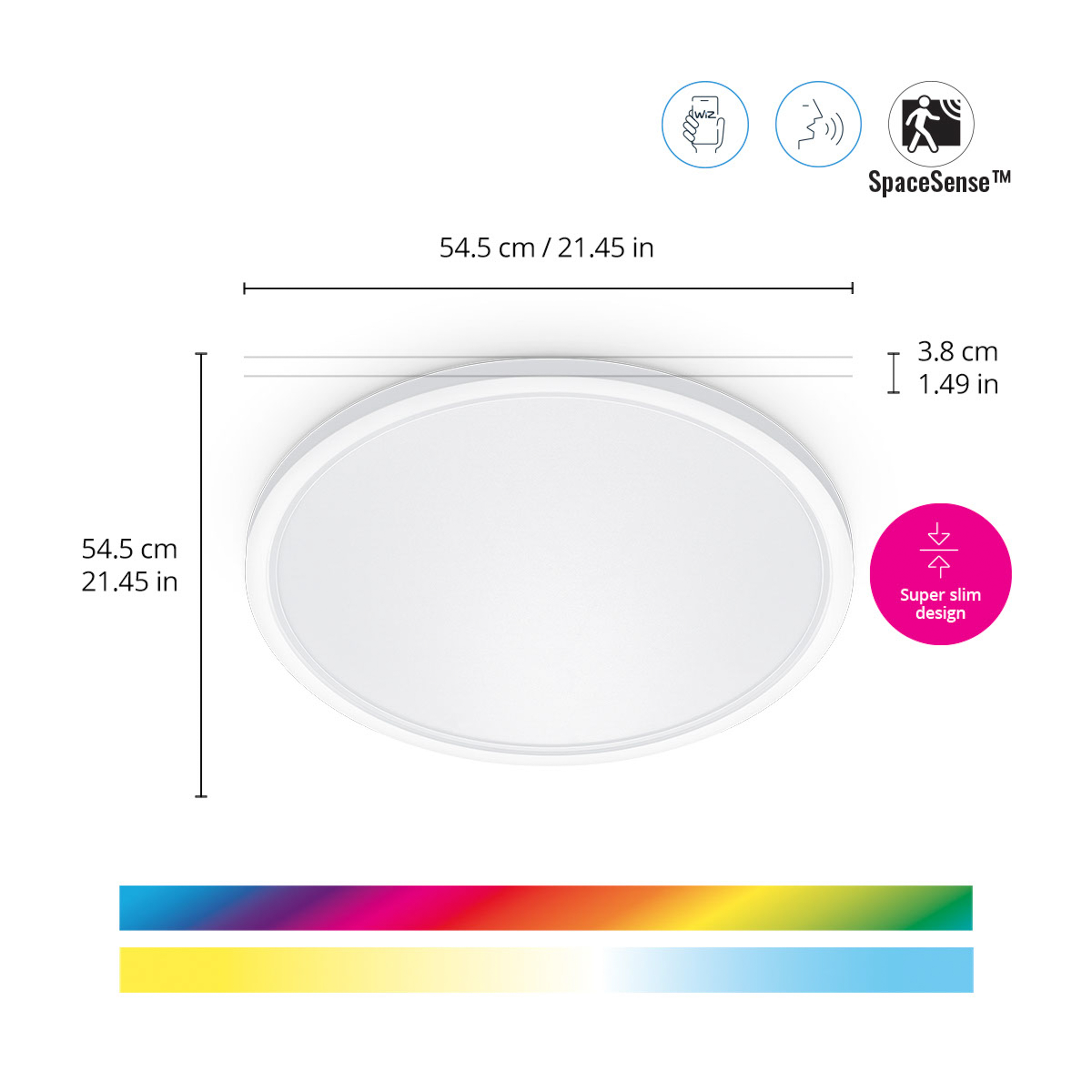 Plafón inteligente - WIZ SuperSlim, Control por voz, Luz blanca y de color
