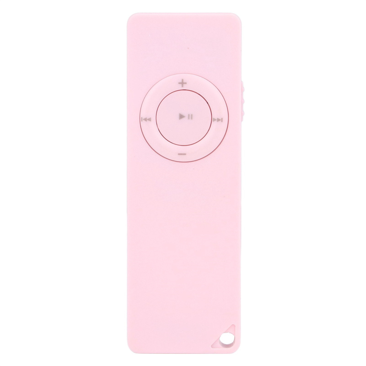 Rosa, rechteckige Musikplayer-Fernbedienung mit Knöpfen.