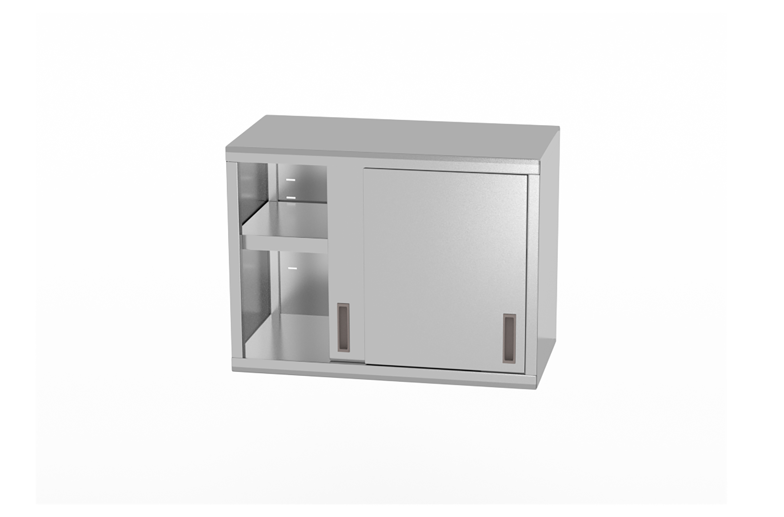 Mobile in acciaio inox con ante scorrevoli.