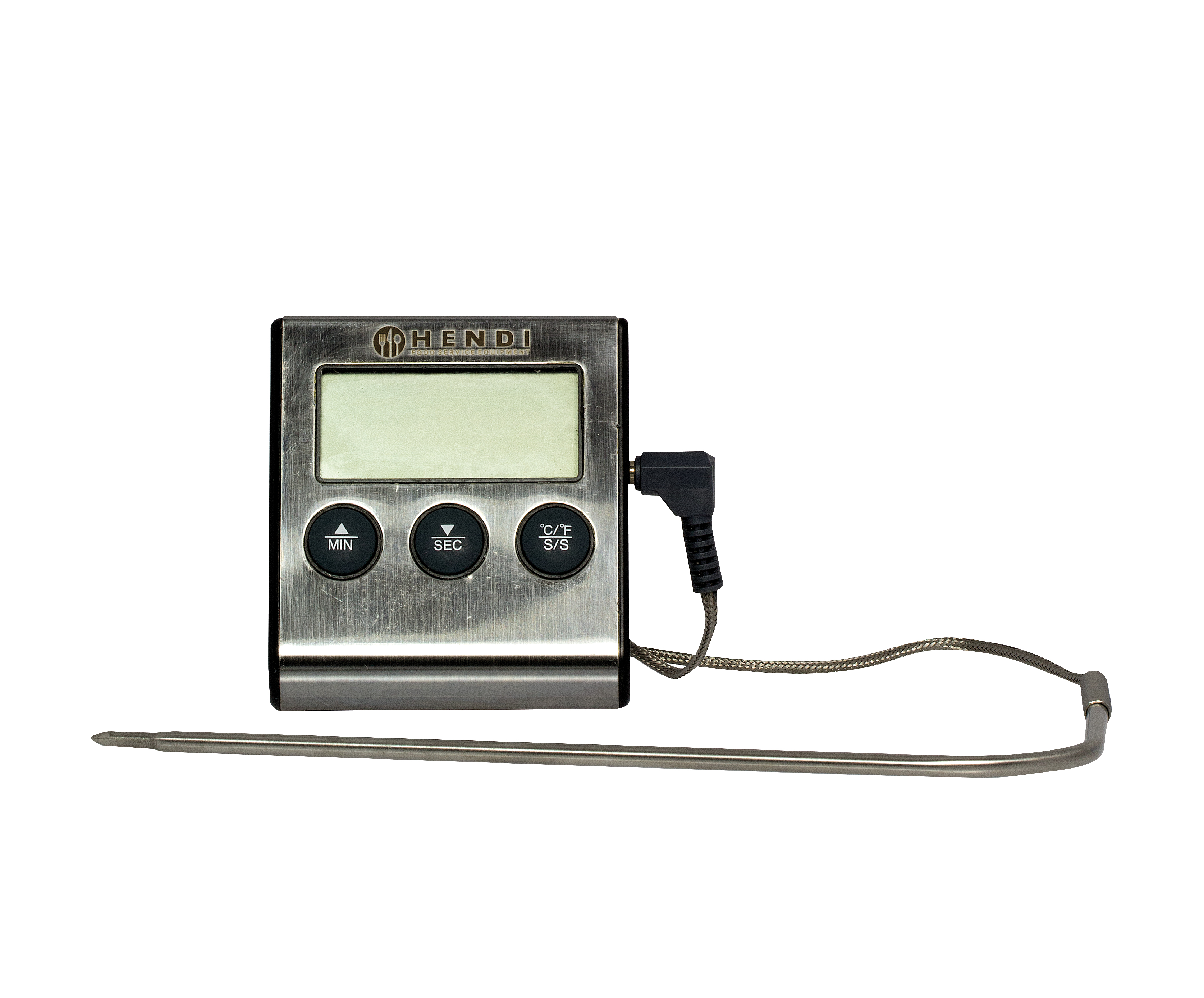 Termometro digitale per alimenti Hendi con sonda e display. Cornice nera.