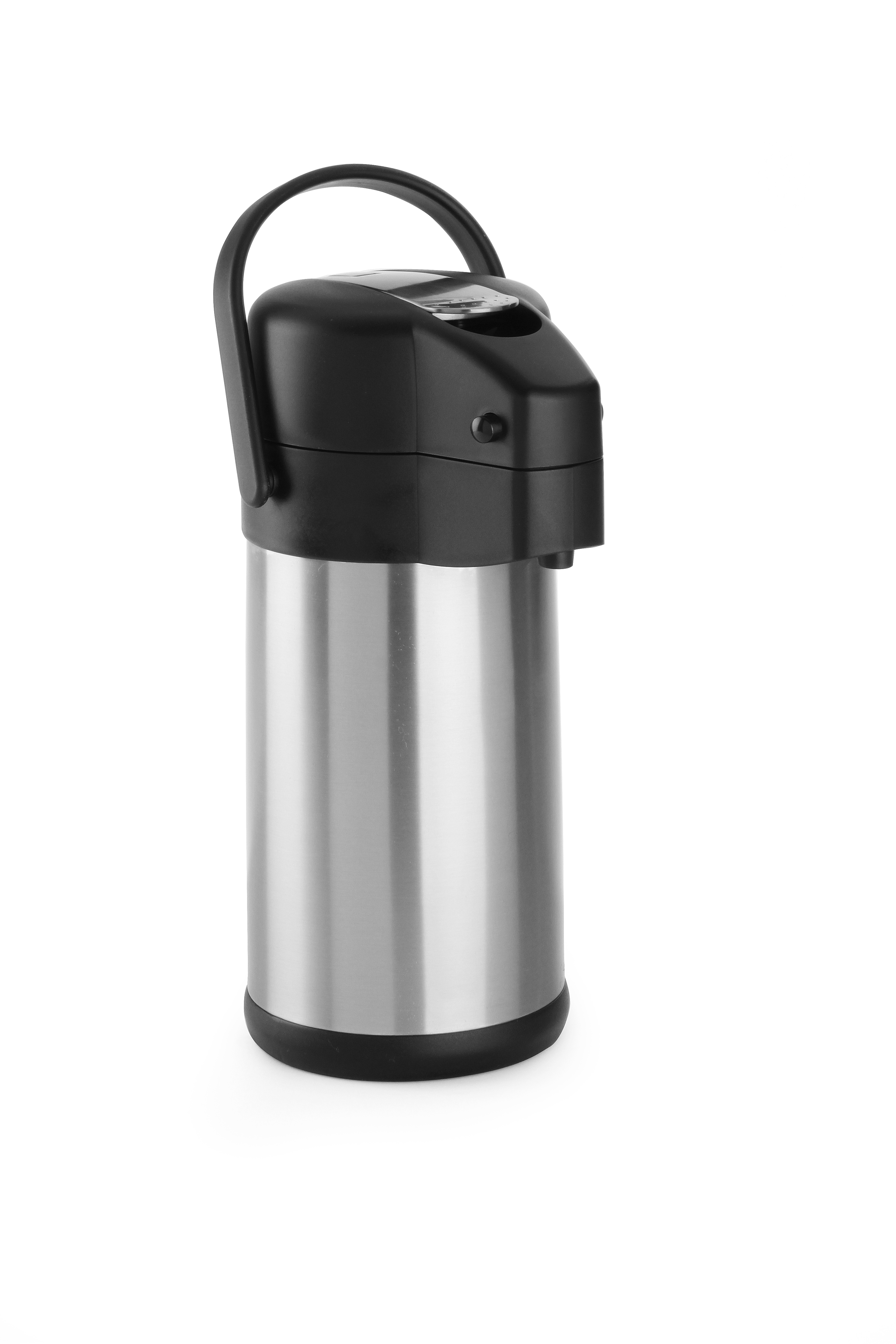 Thermos in acciaio inox e nero.