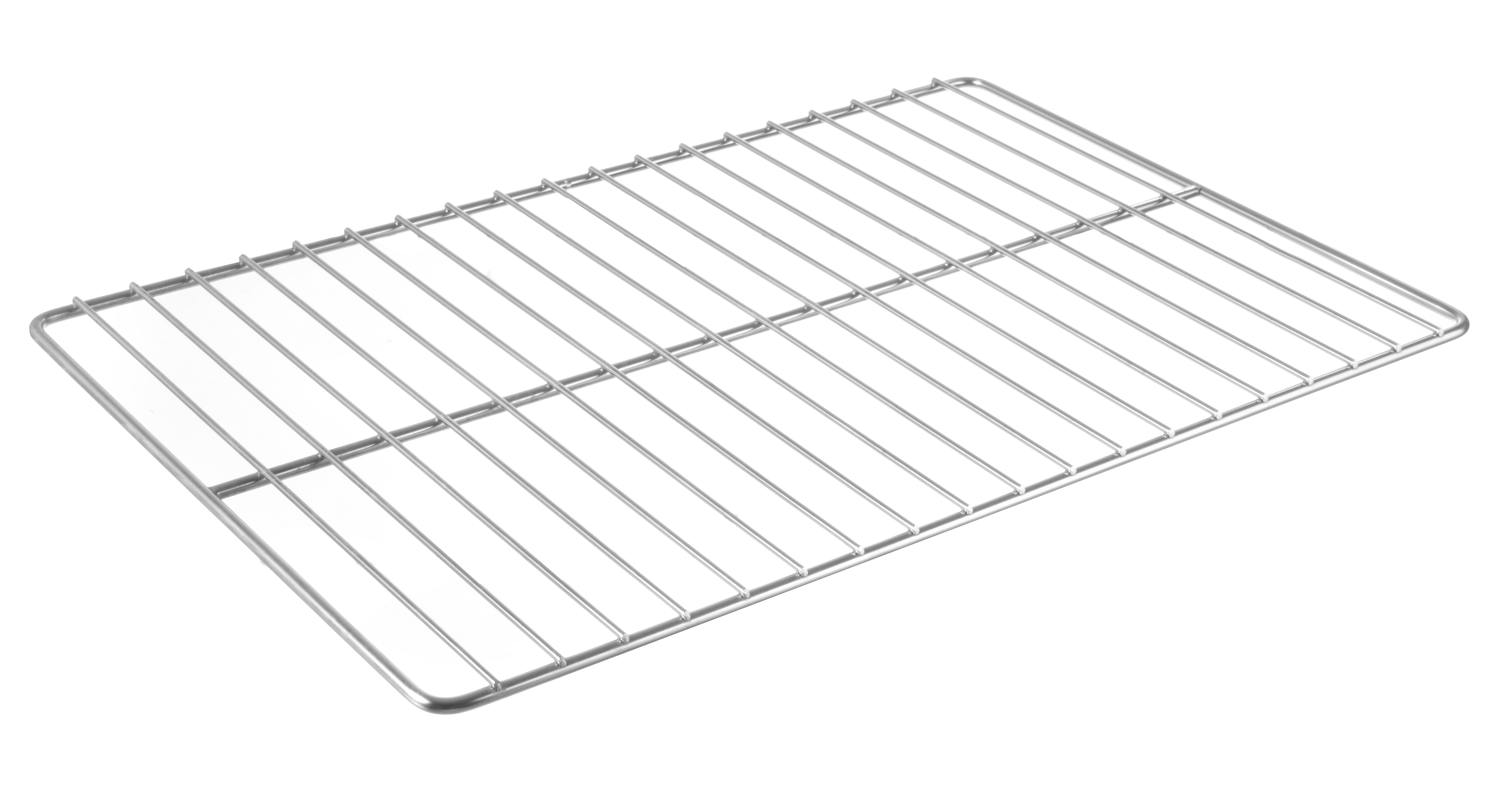 Griglia per forno in acciaio inox, forma rettangolare, con barre orizzontali e verticali.