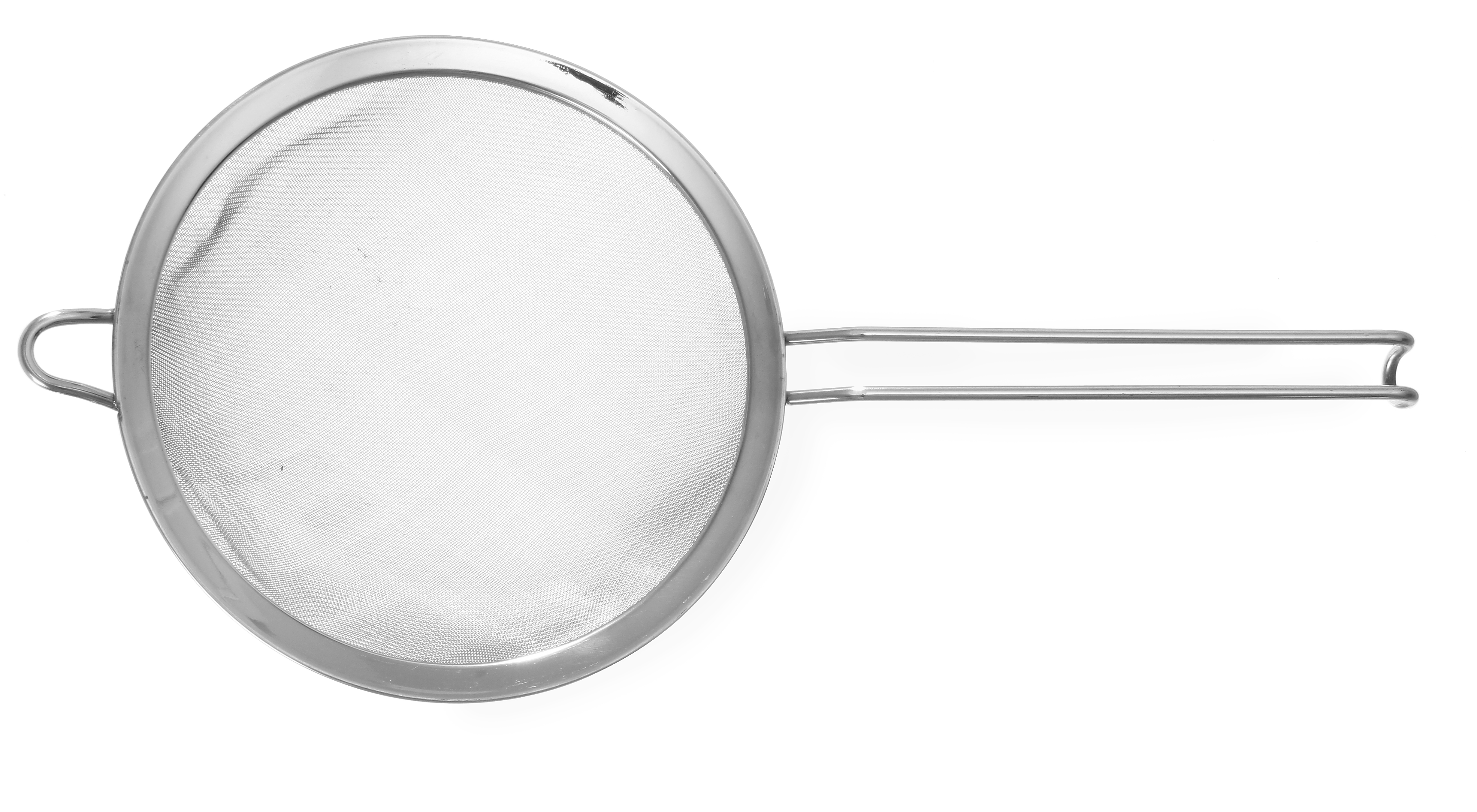 Un colino circolare con un manico, su sfondo bianco.
