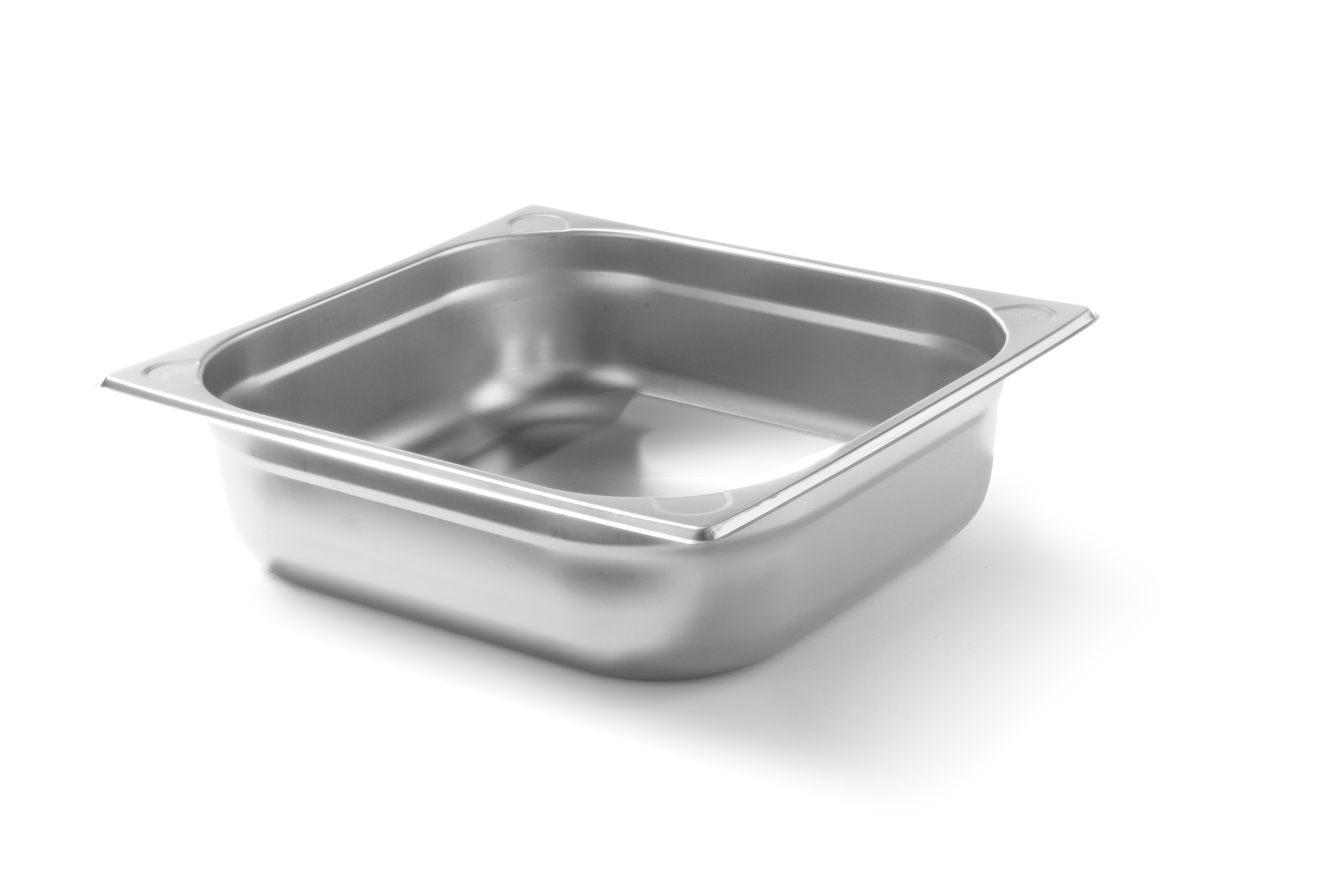 Vassoio in acciaio inox su sfondo bianco.