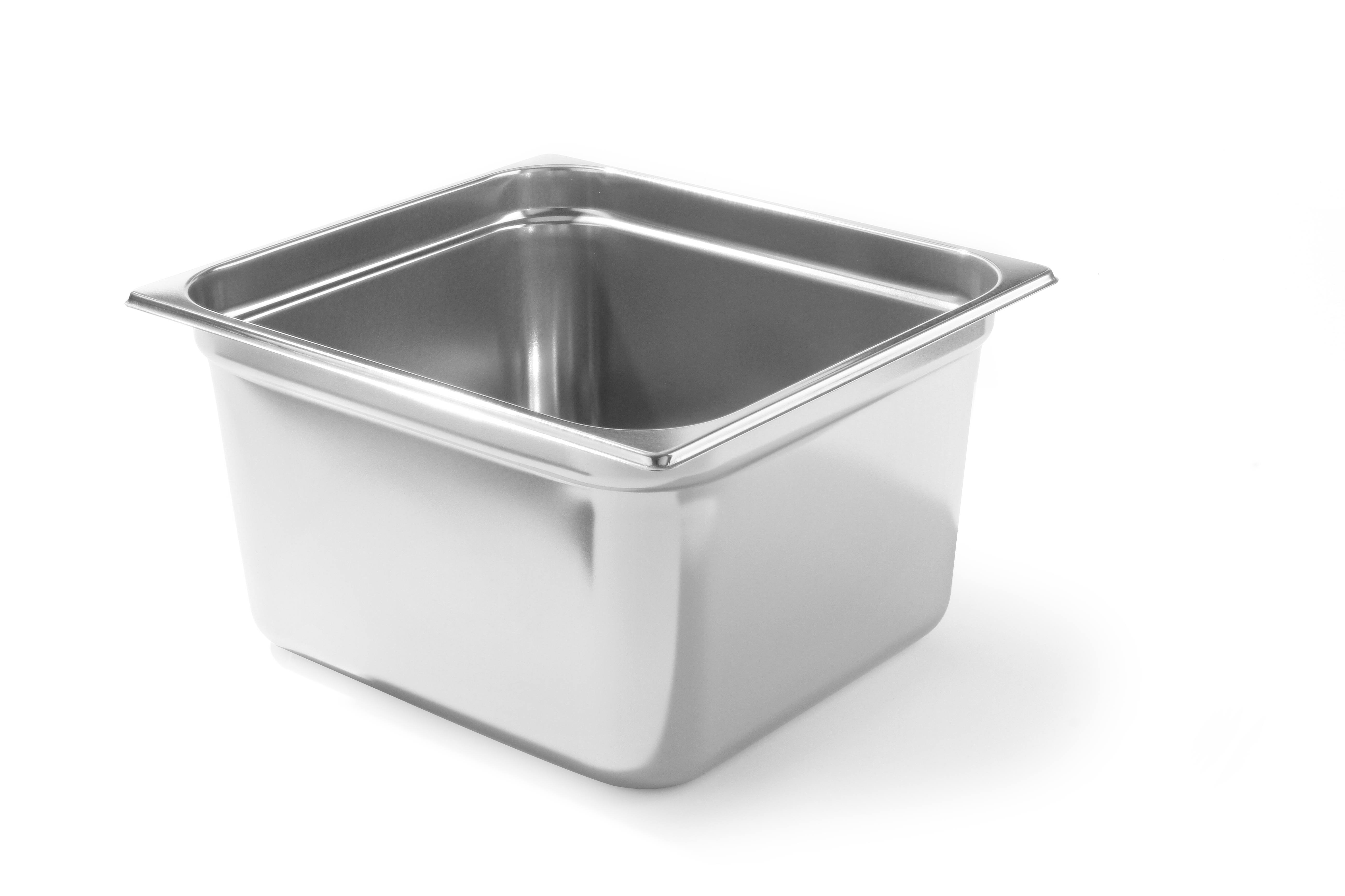 Un contenitore gastronorm quadrato in acciaio inox.