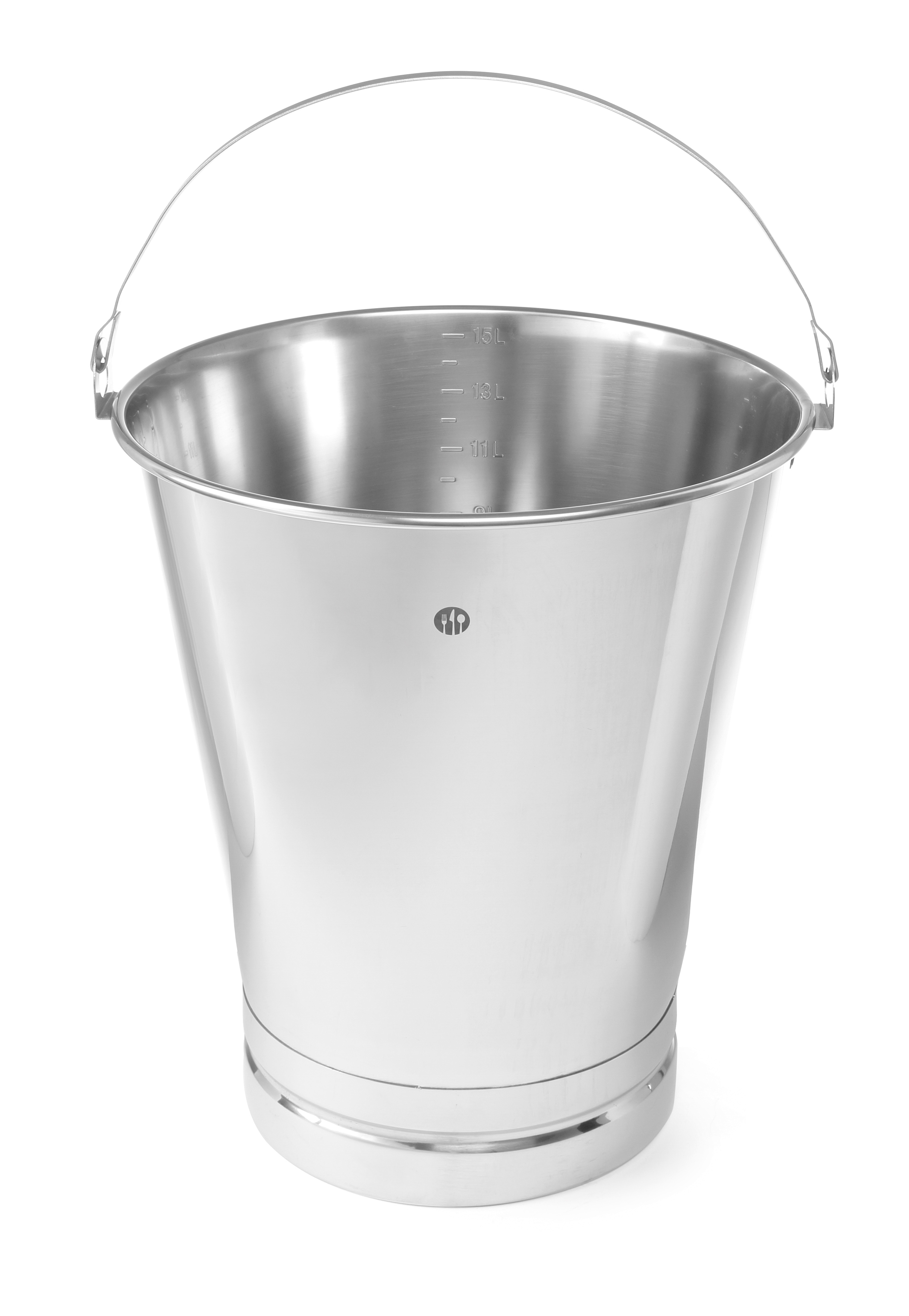 Secchio in acciaio inox con manico, su sfondo bianco.