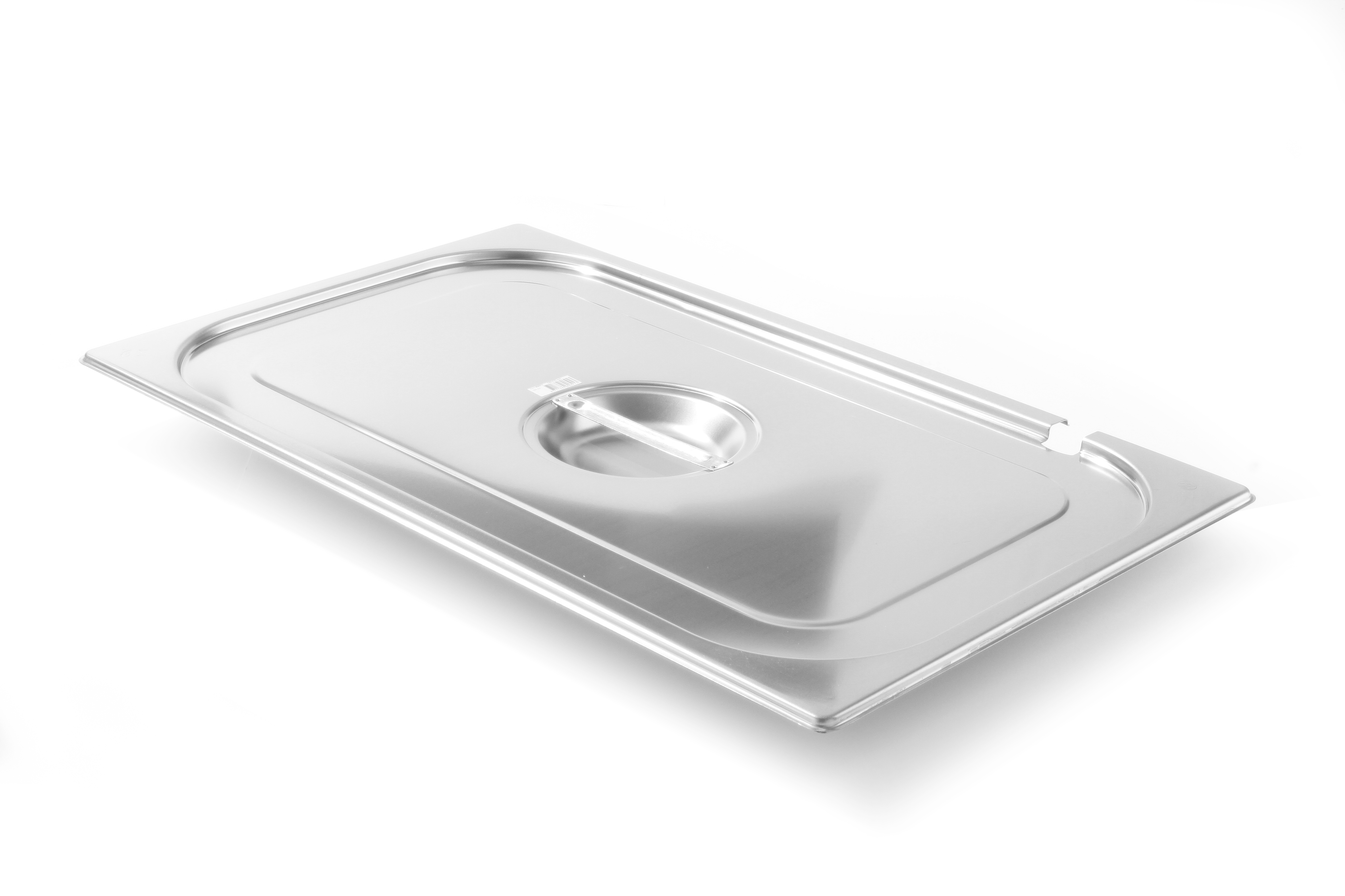 Coperchio in acciaio inox con manico.