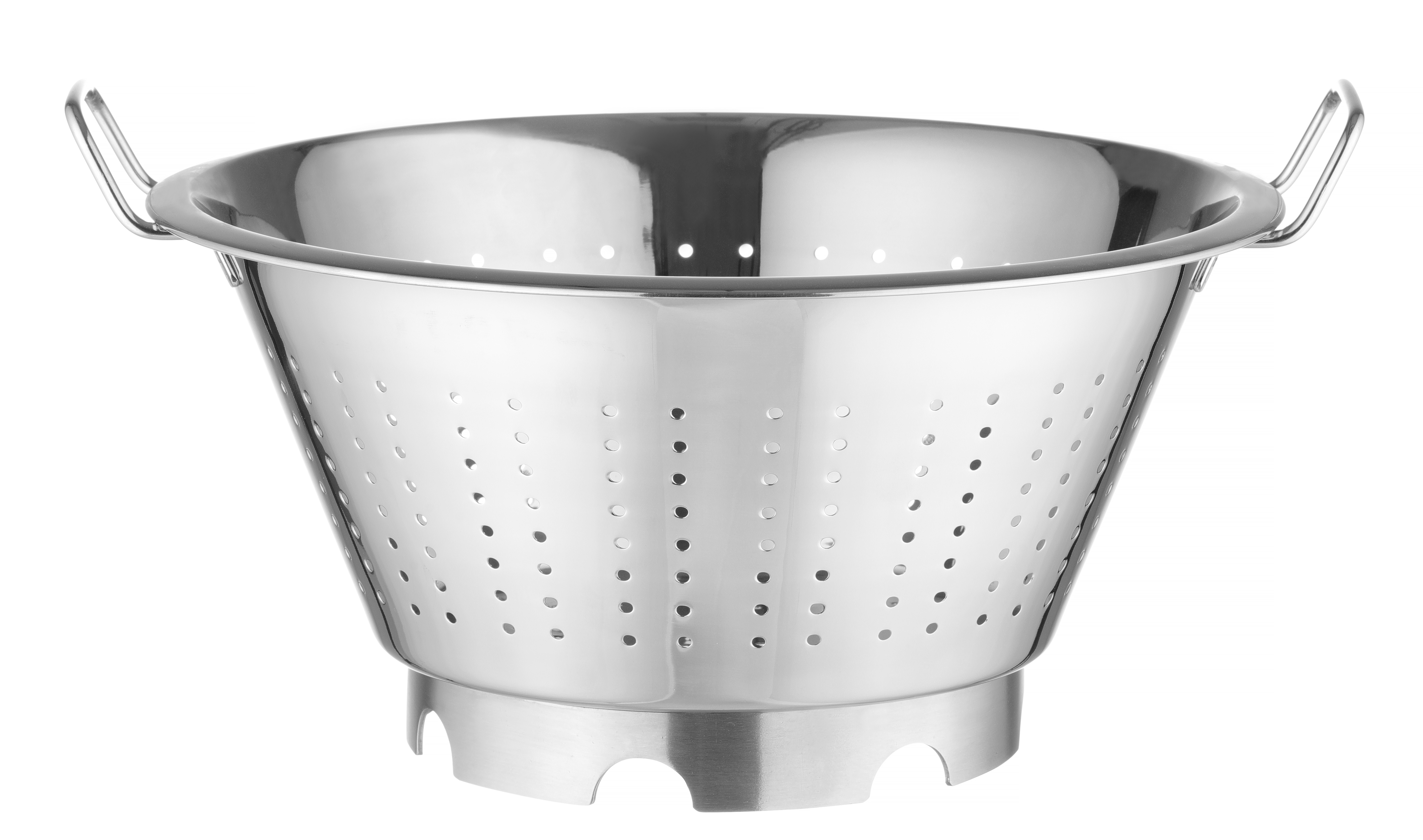 Scolapasta in acciaio inox con manici.