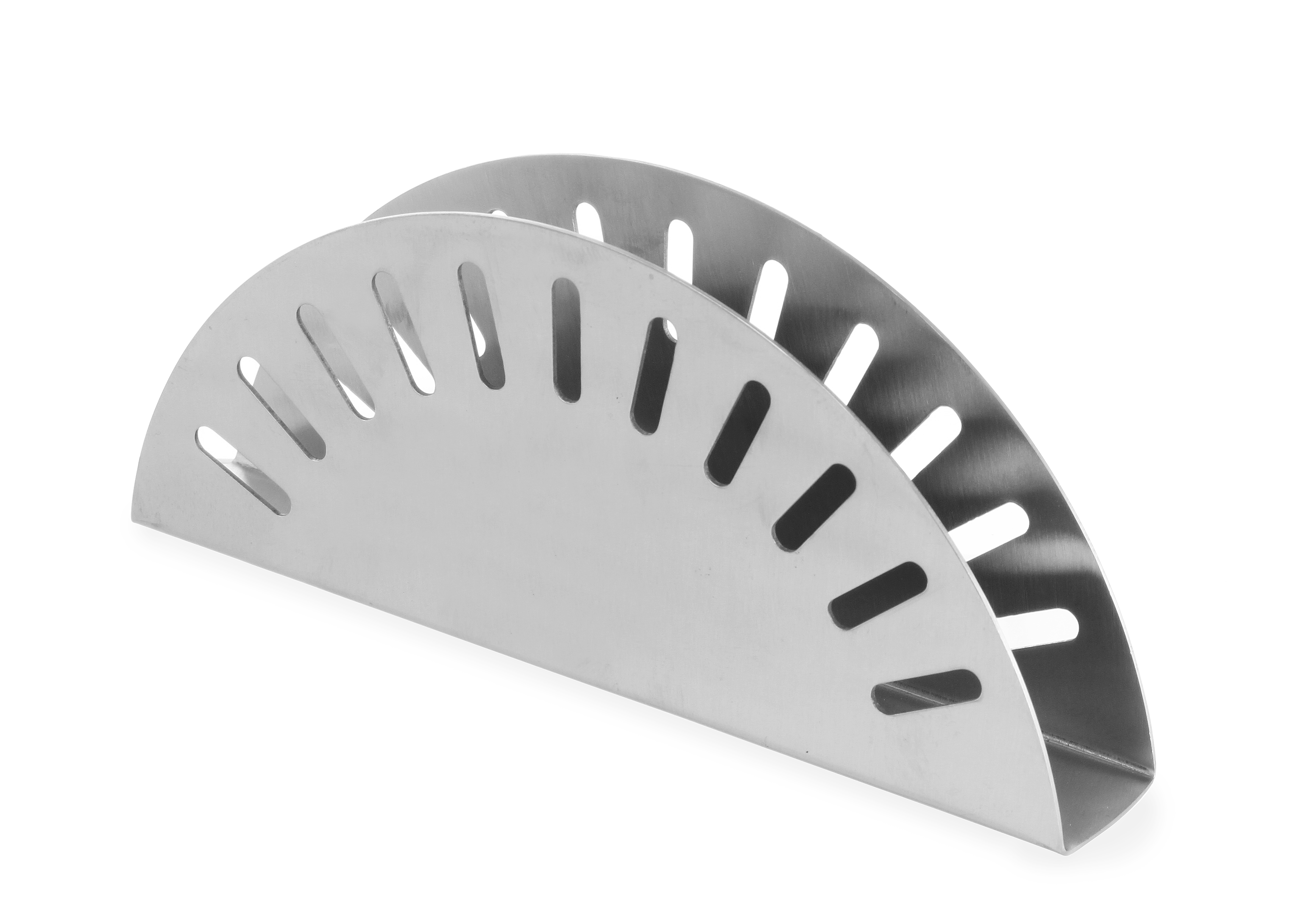 Portatovaglioli in acciaio inox. Sfondo bianco.
