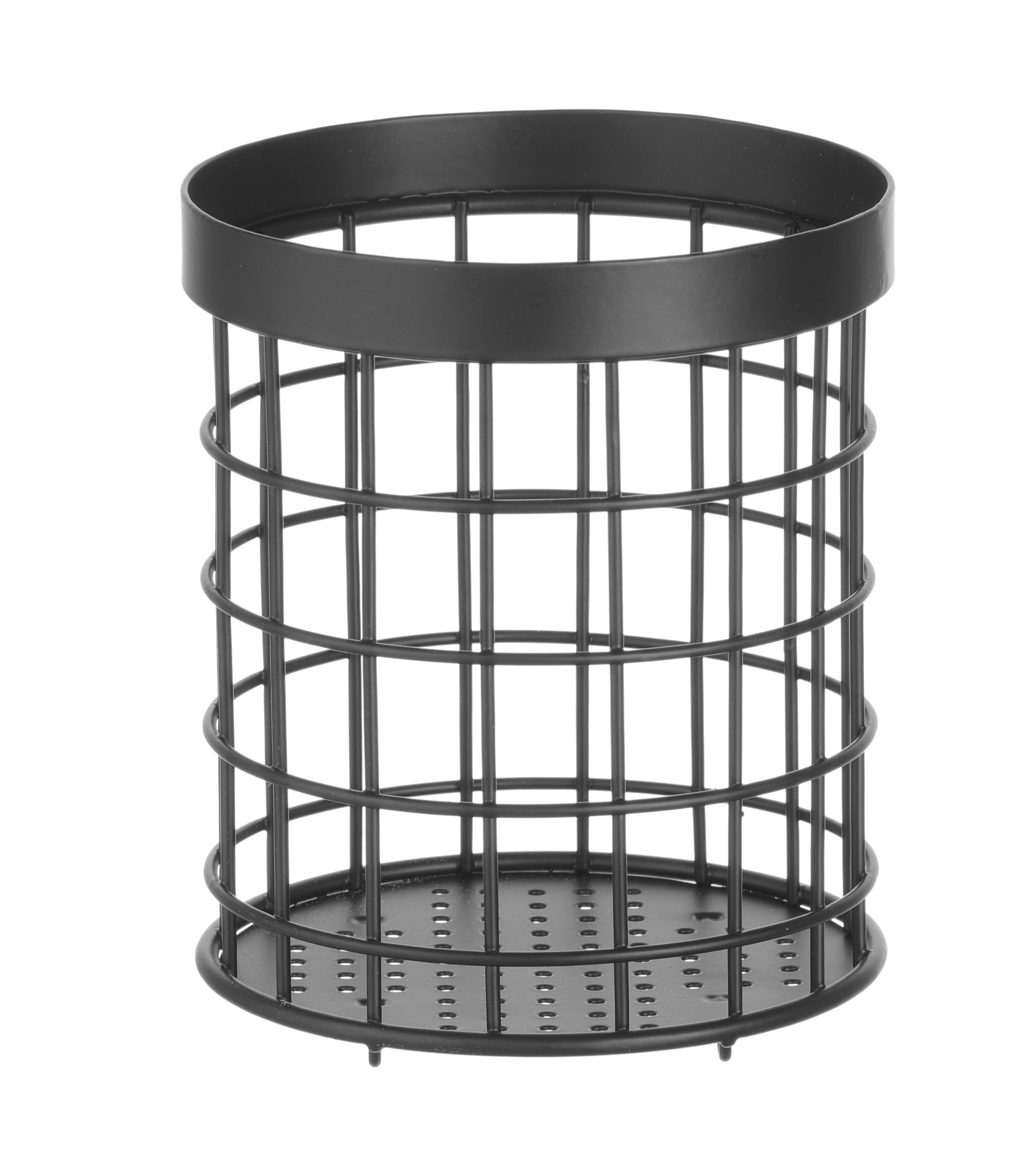 Porta utensili in rete metallica nera.
