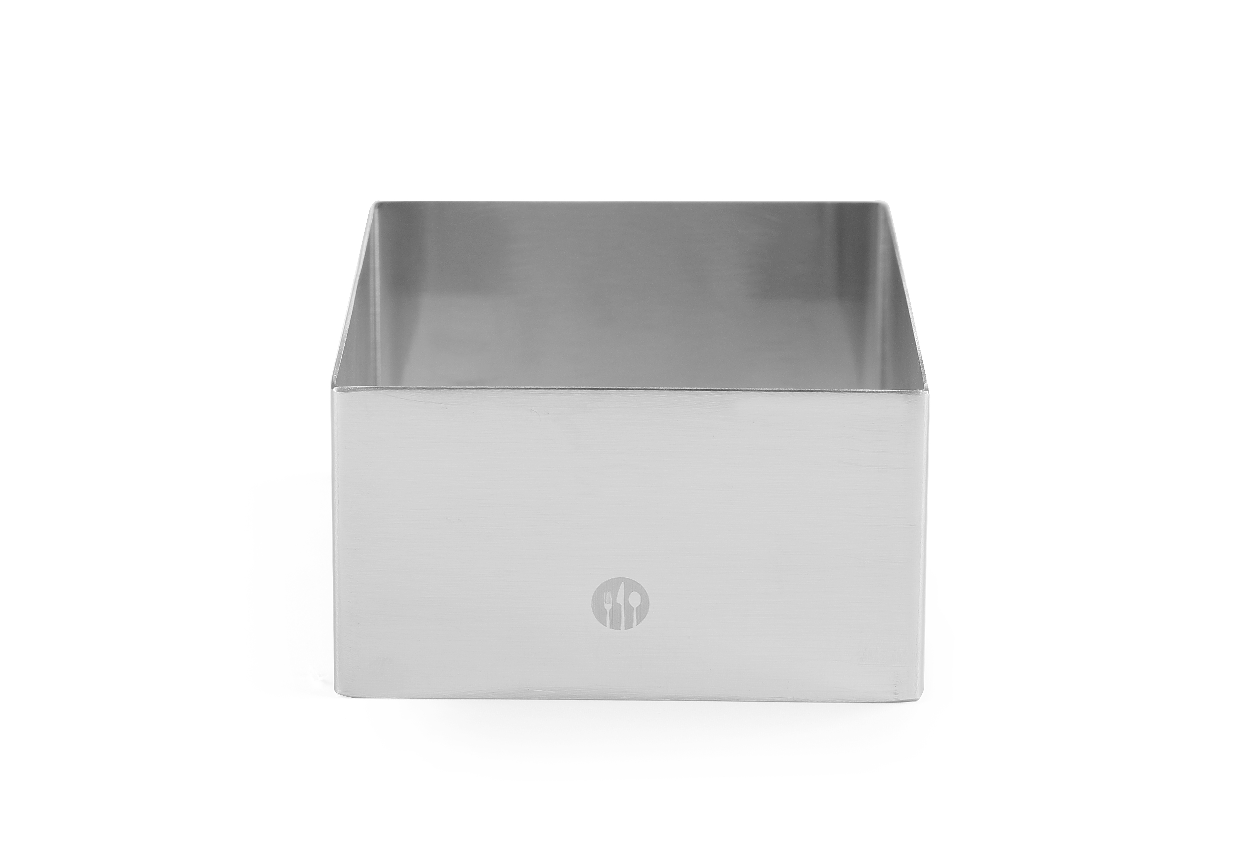 Un contenitore in acciaio inox con logo, bianco.