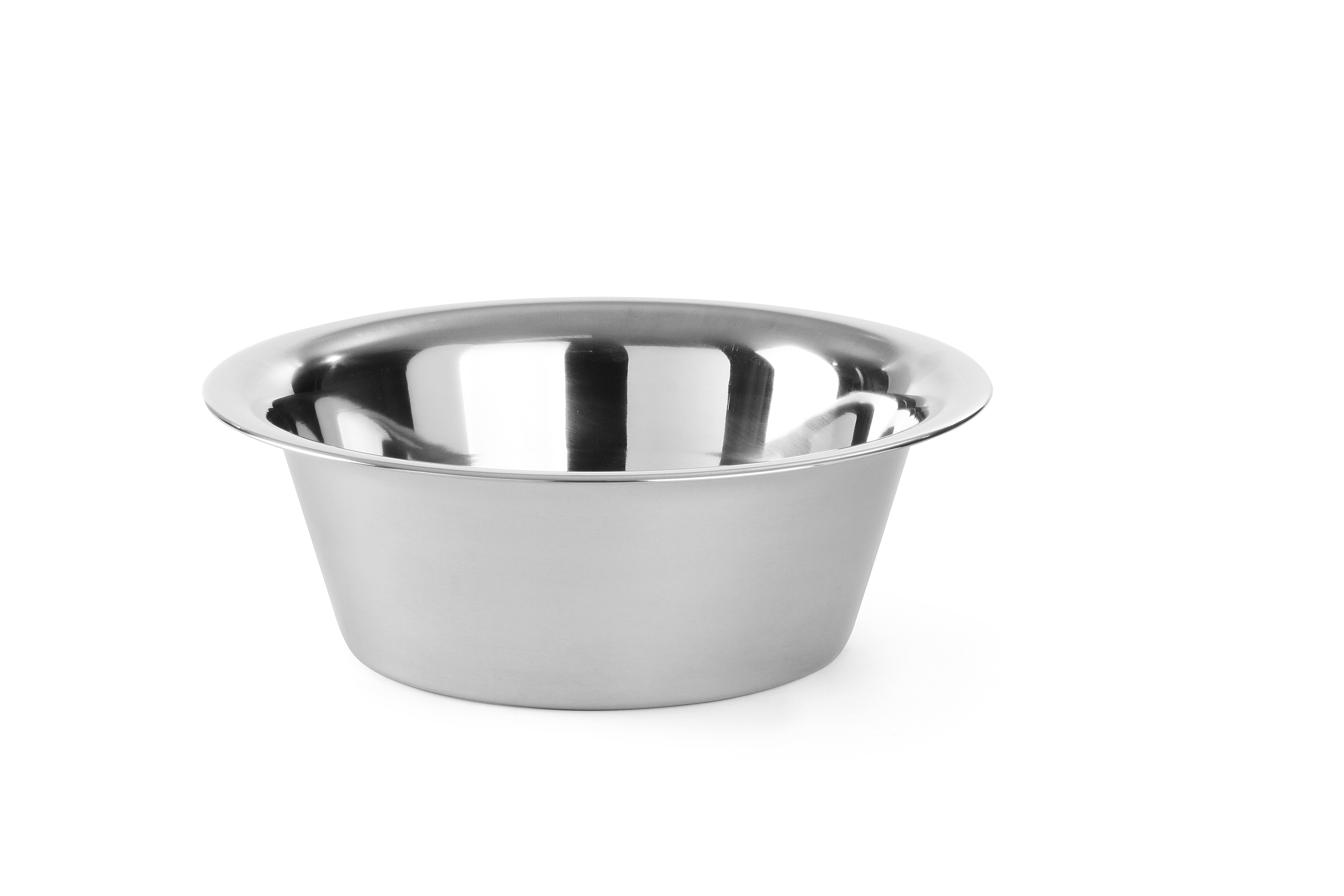 Una ciotola in acciaio inossidabile dal design semplice, su sfondo bianco.