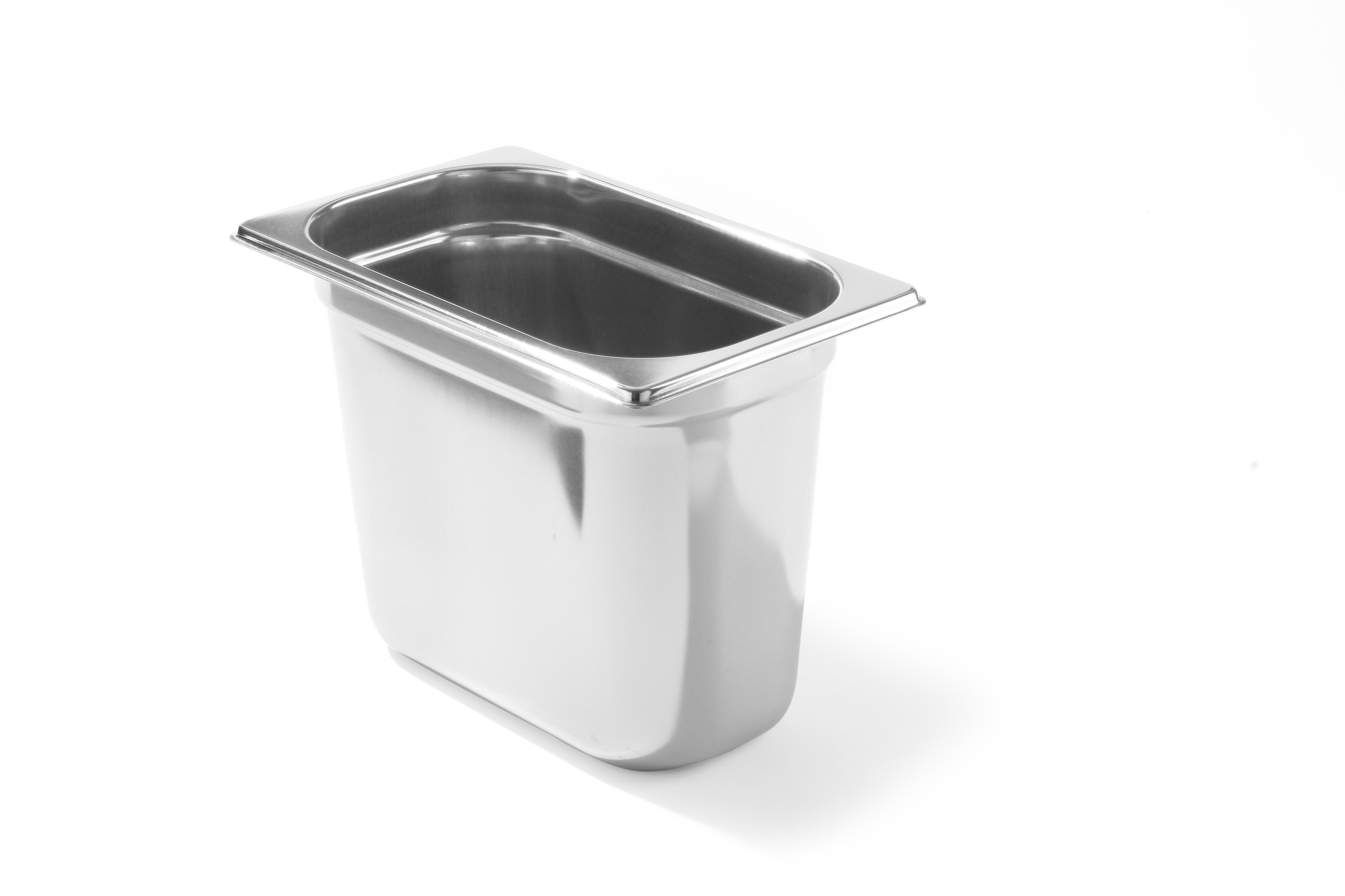 Un contenitore in acciaio inox di forma rettangolare con bordo leggermente rialzato, su sfondo bianco.