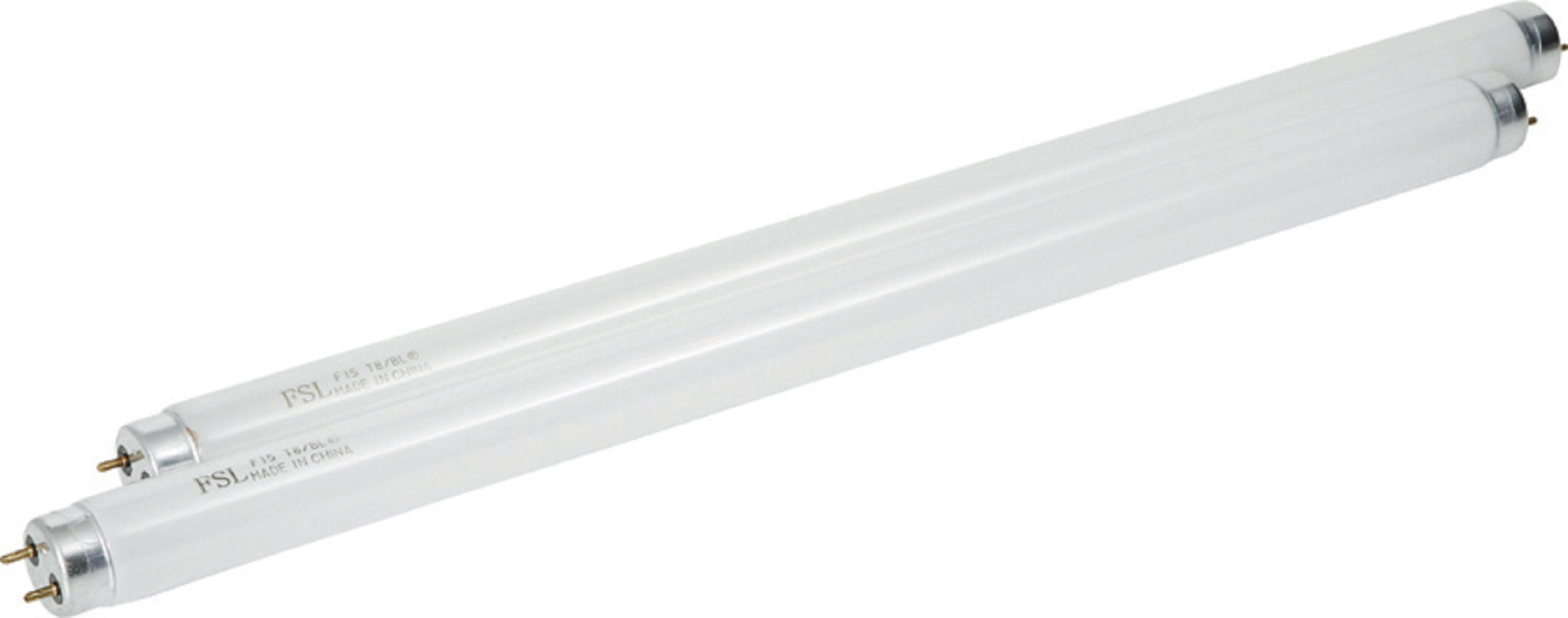 Due tubi fluorescenti. Bianco. Sfondo bianco.