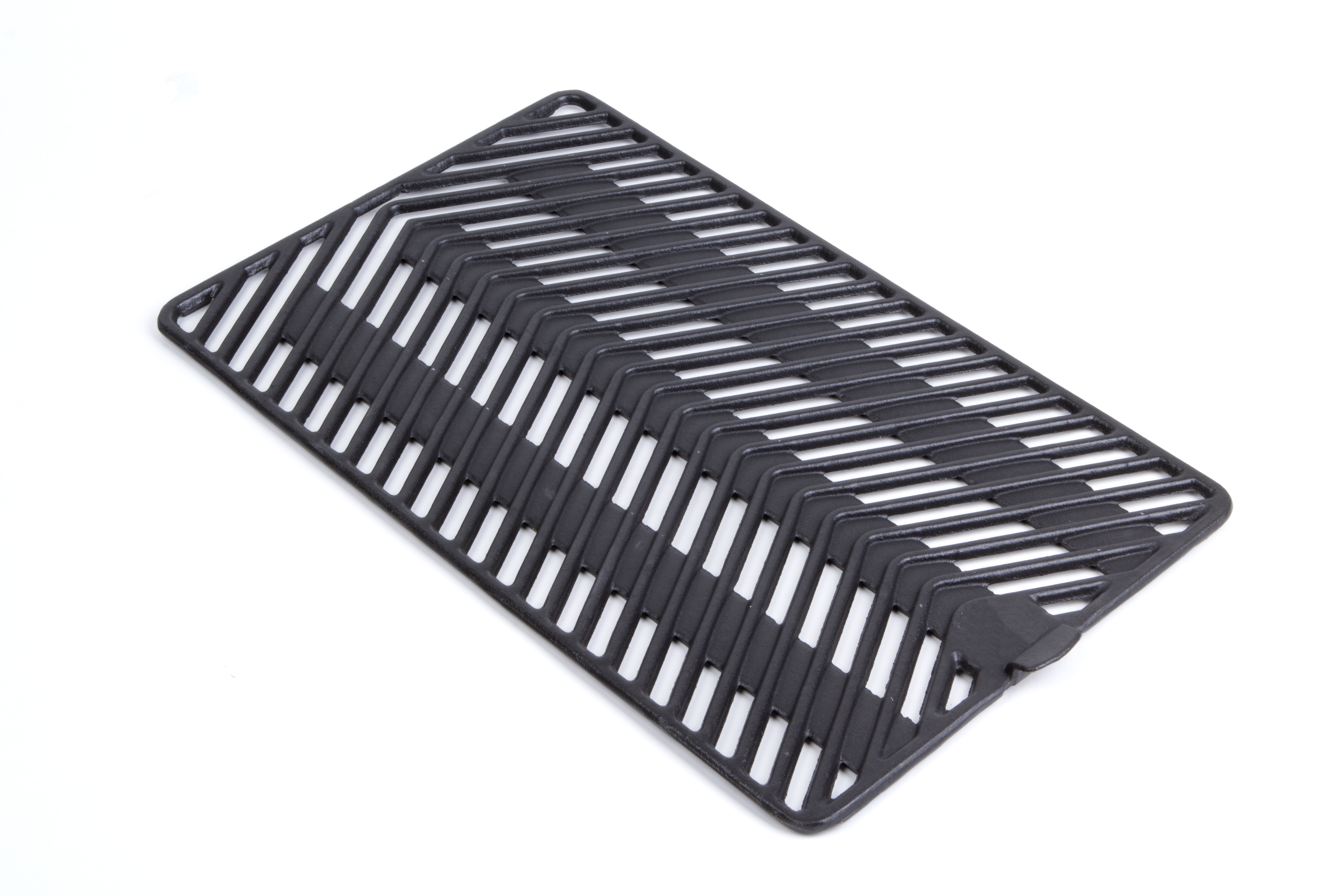 Una griglia nera con fessure diagonali su sfondo bianco.