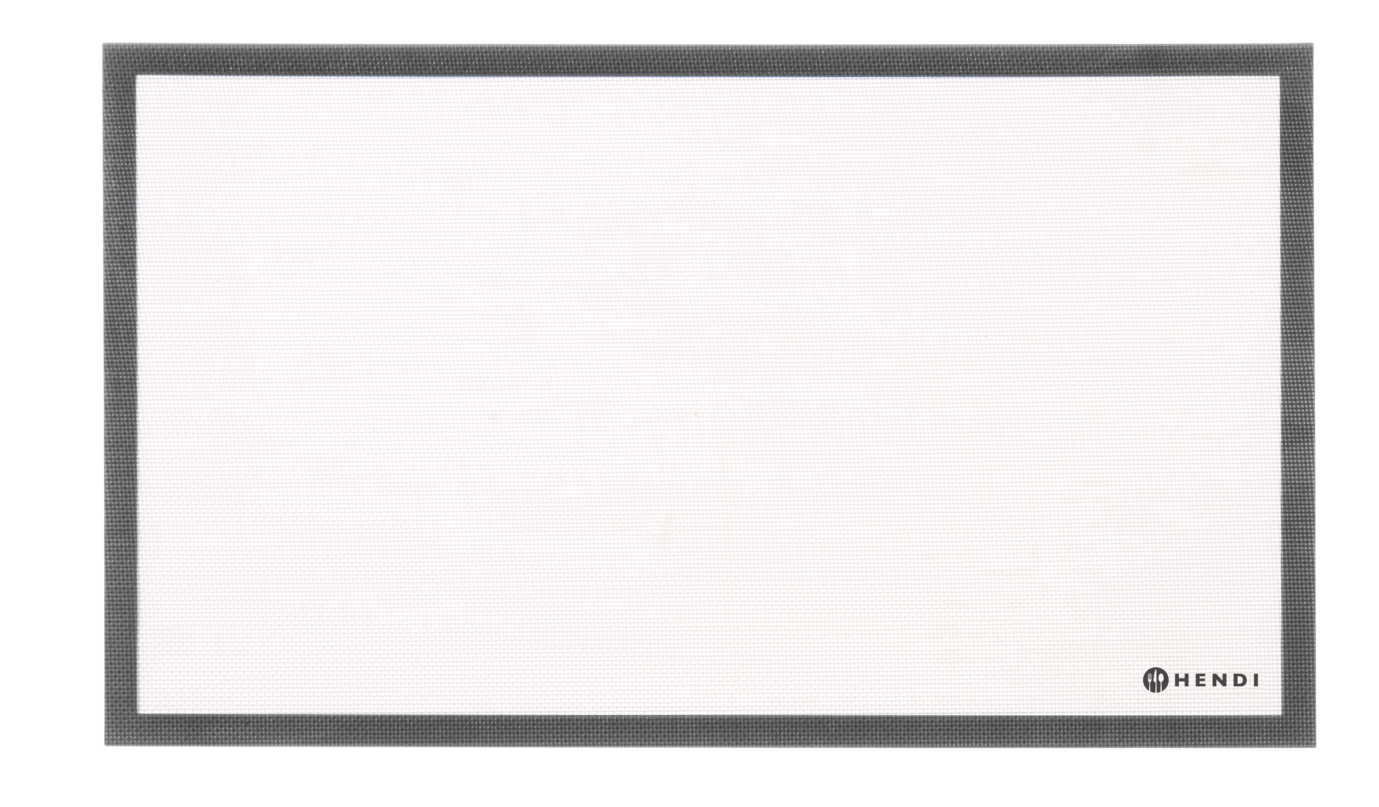 Un tappetino da forno in silicone bianco e grigio con motivo a griglia.