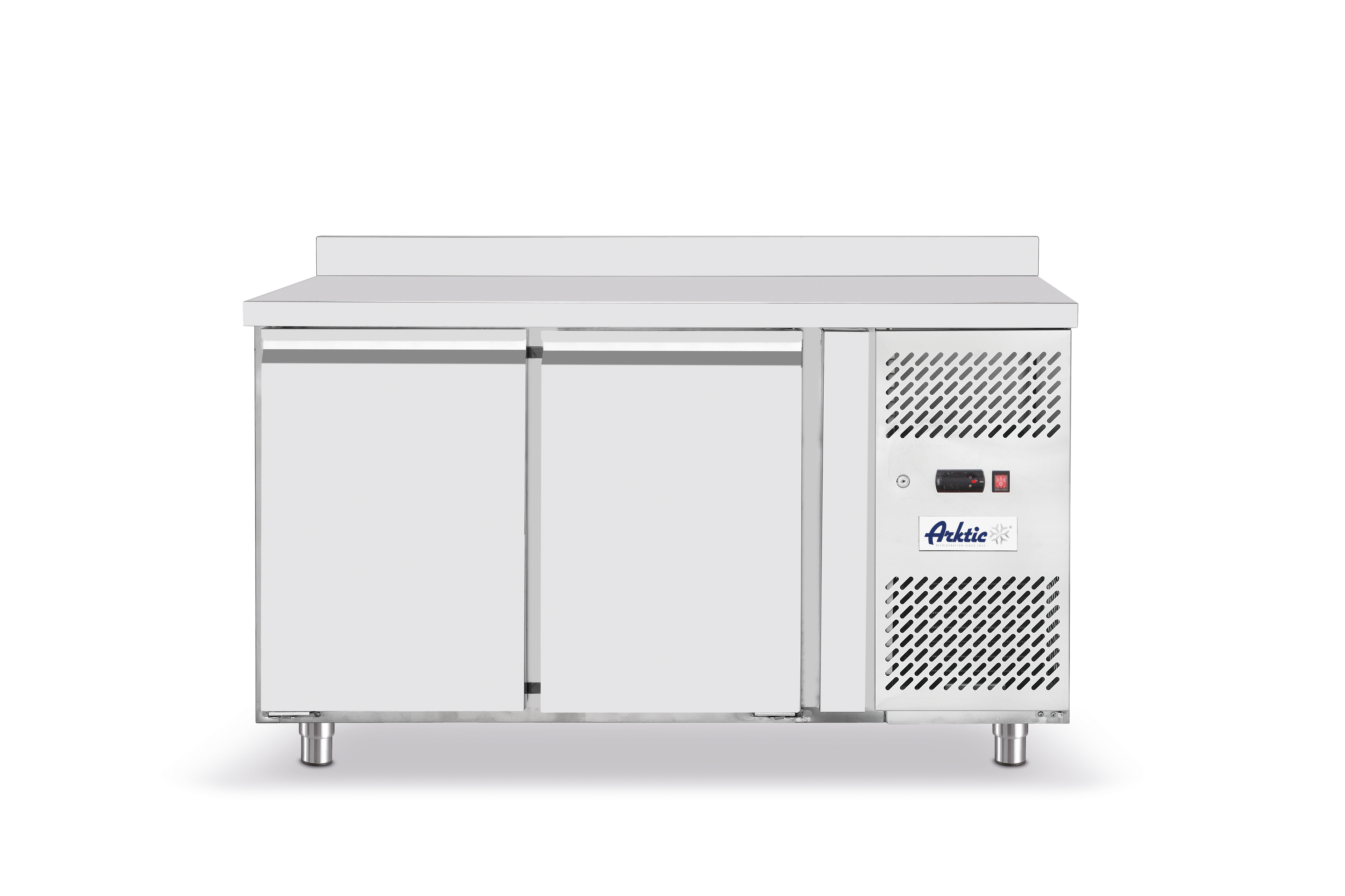 Frigorifero commerciale in acciaio inox a due porte.