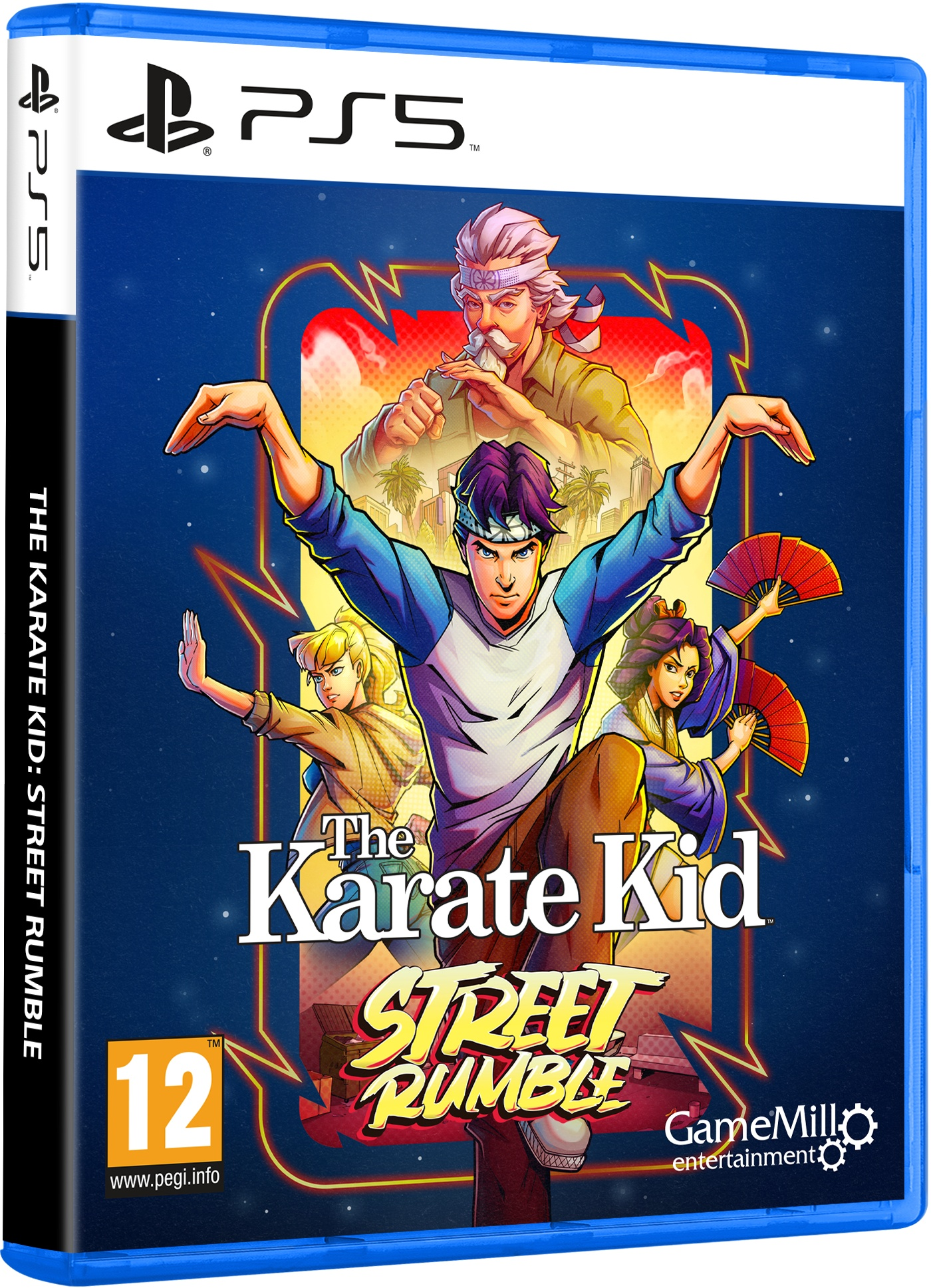 Caja del juego PS5 'The Karate Kid: Street Rumble', ilustraciones coloridas.