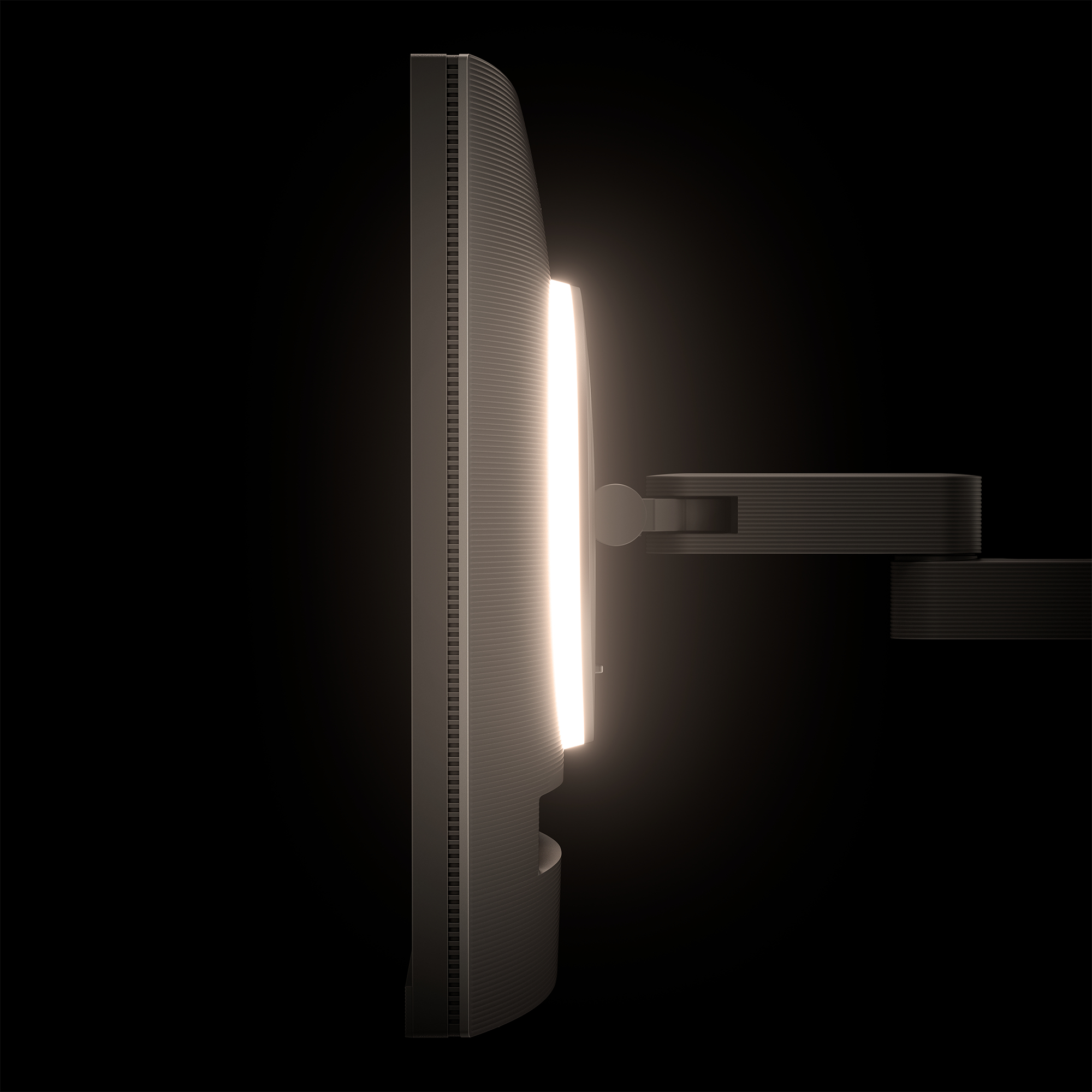 Profil monitora, podświetlony. Ekran jest ciemny.