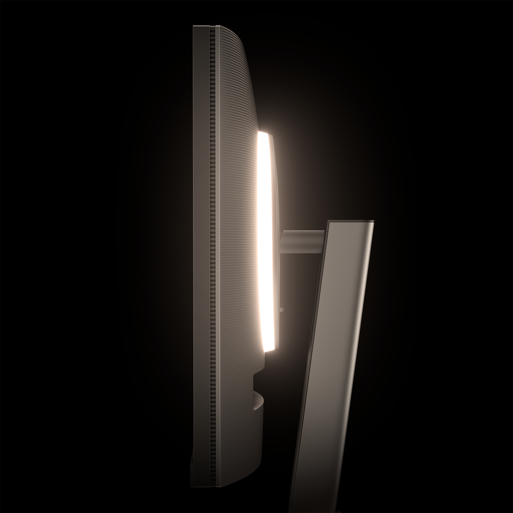 Widok z boku monitora komputerowego, czarna ramka, z jasnym światłem z tyłu.