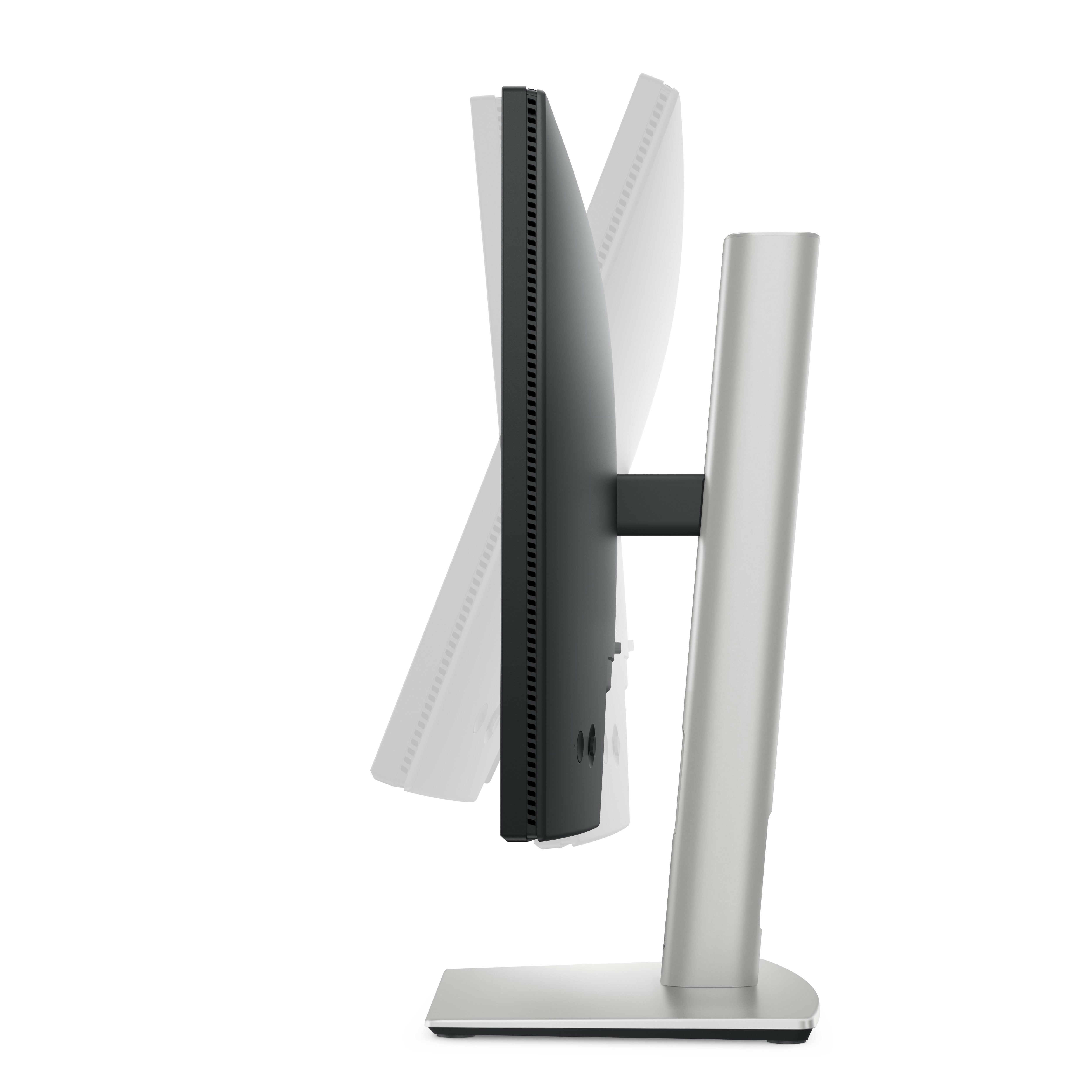 Widok z boku monitora pokazujący ekran i podstawę, z pochylonym ekranem.