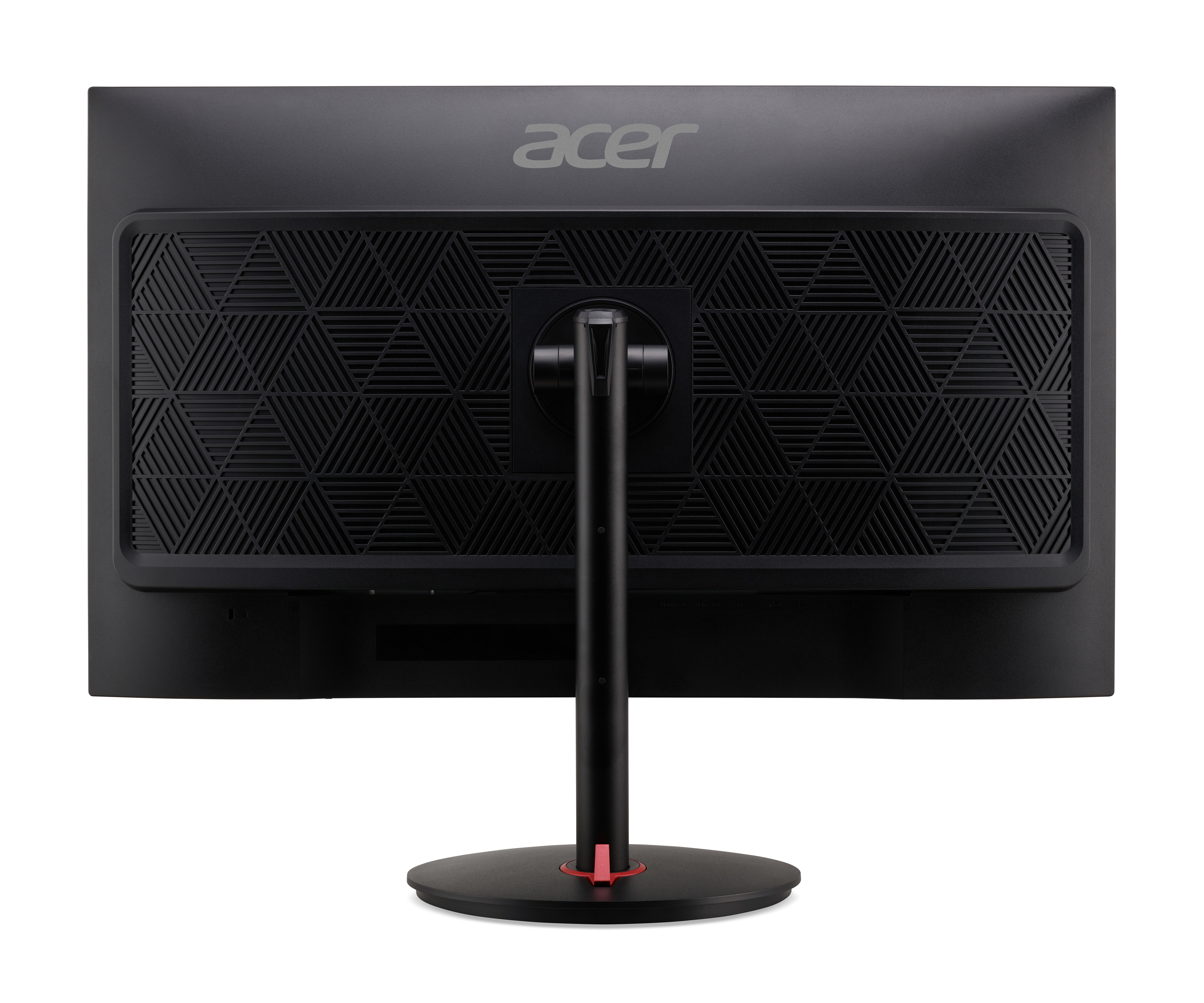Widok z tyłu czarnego monitora Acer na stojaku.