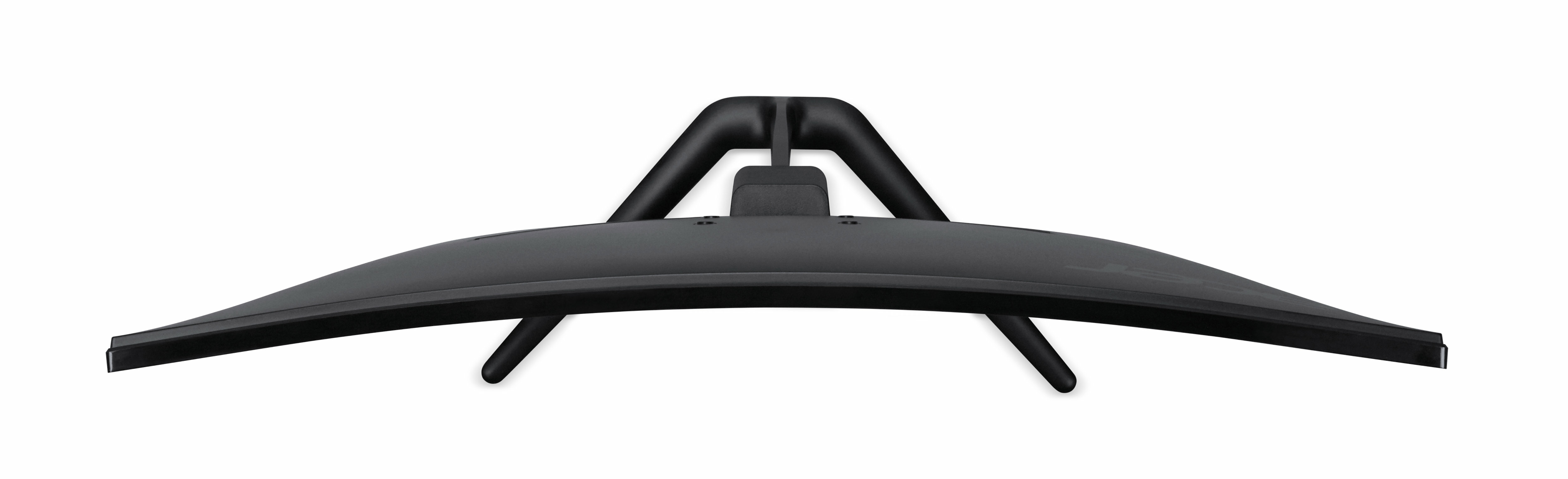 Zakrzywiony czarny monitor, widok z góry. Widoczne czarne podpory.