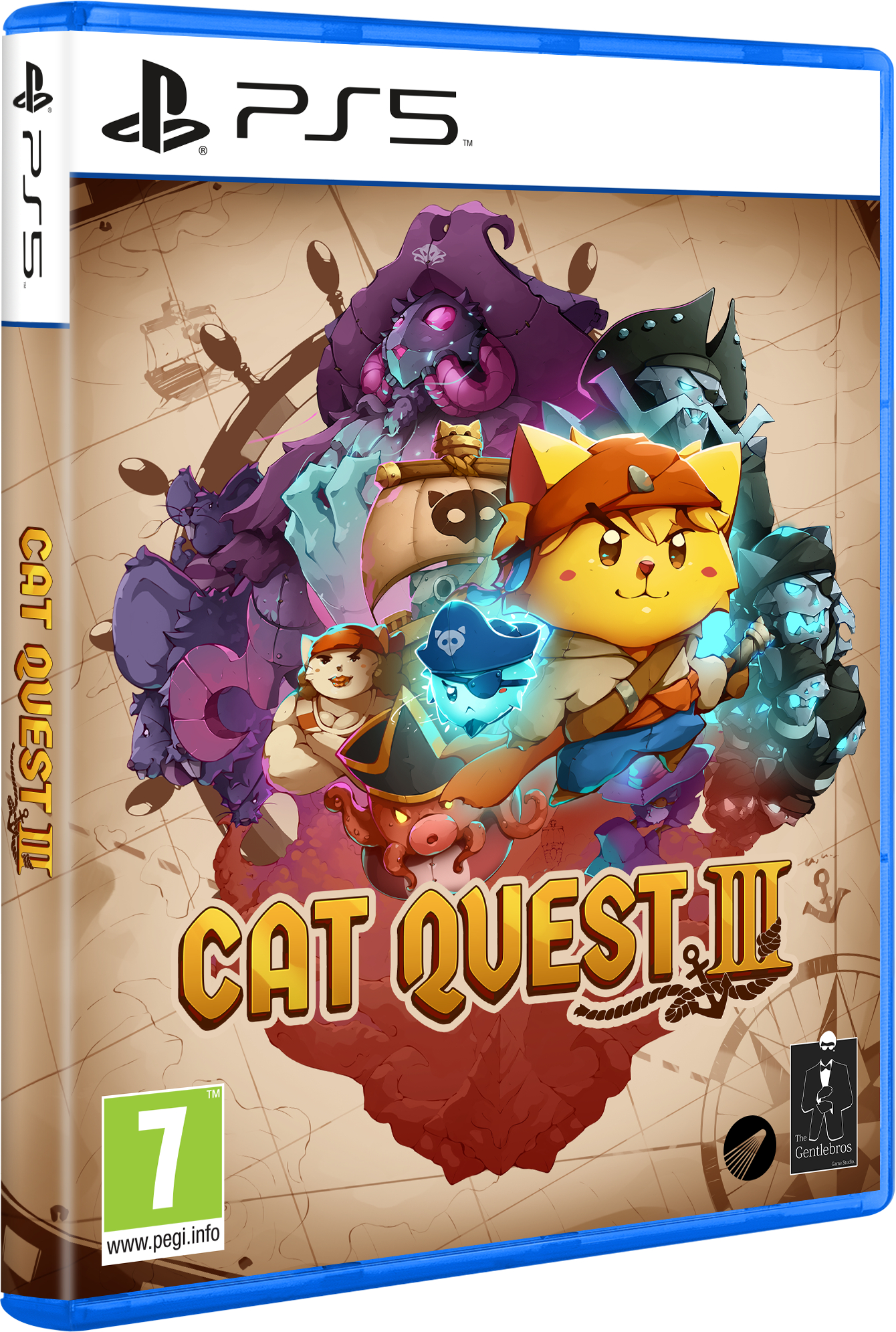 Cat Quest III Spielbox, buntes Artwork mit Piratenkatzen.