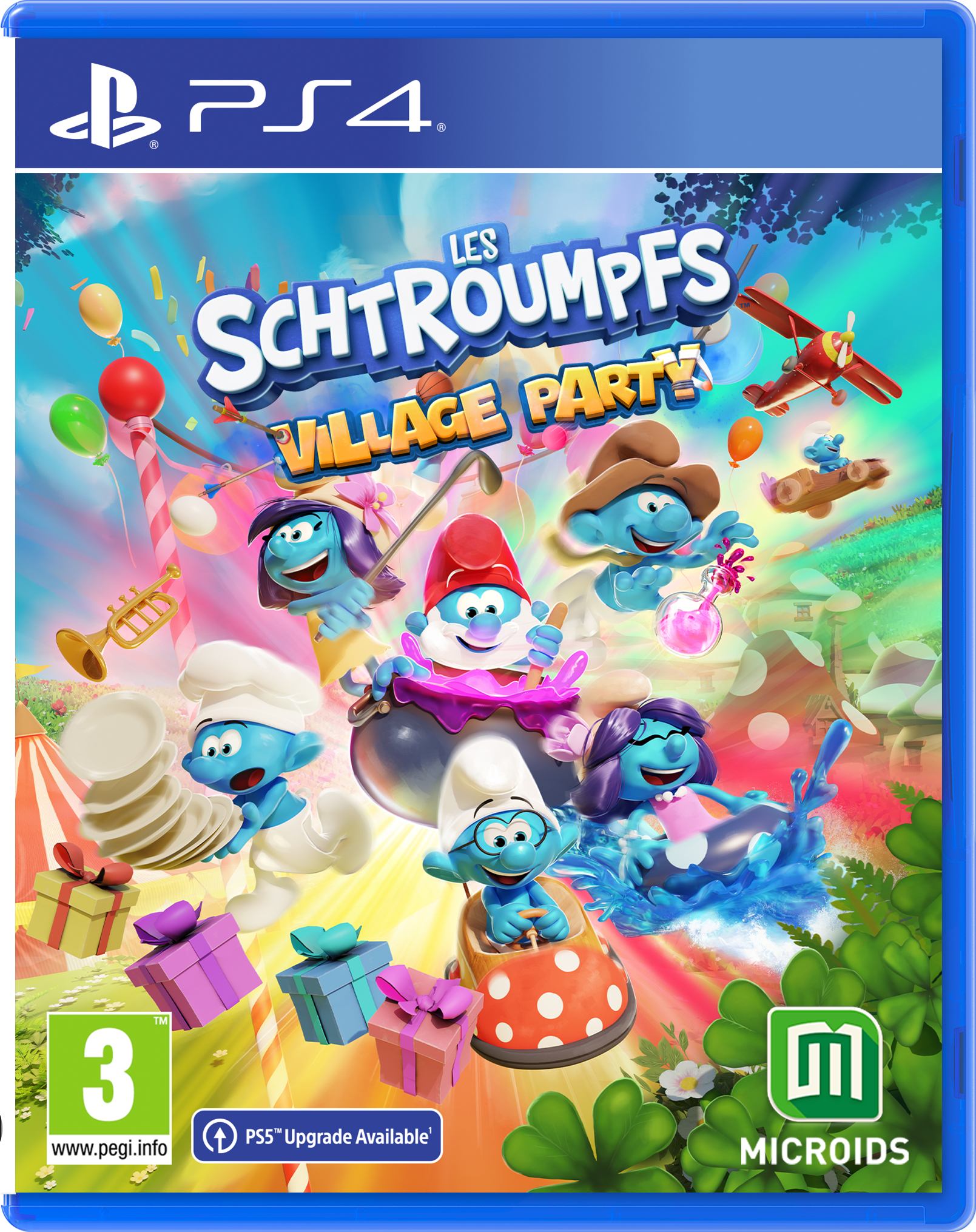 Custodia del gioco Smurfs Village Party con più Puffi e un tema festa.