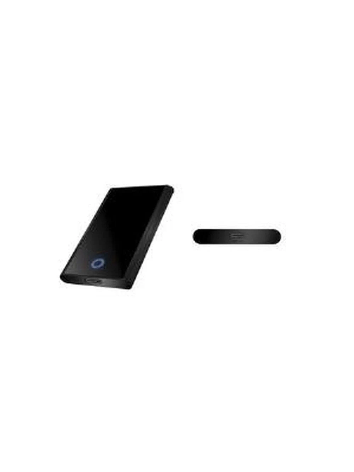Schwarzes Smartphone und Ladepad auf weißem Hintergrund.
