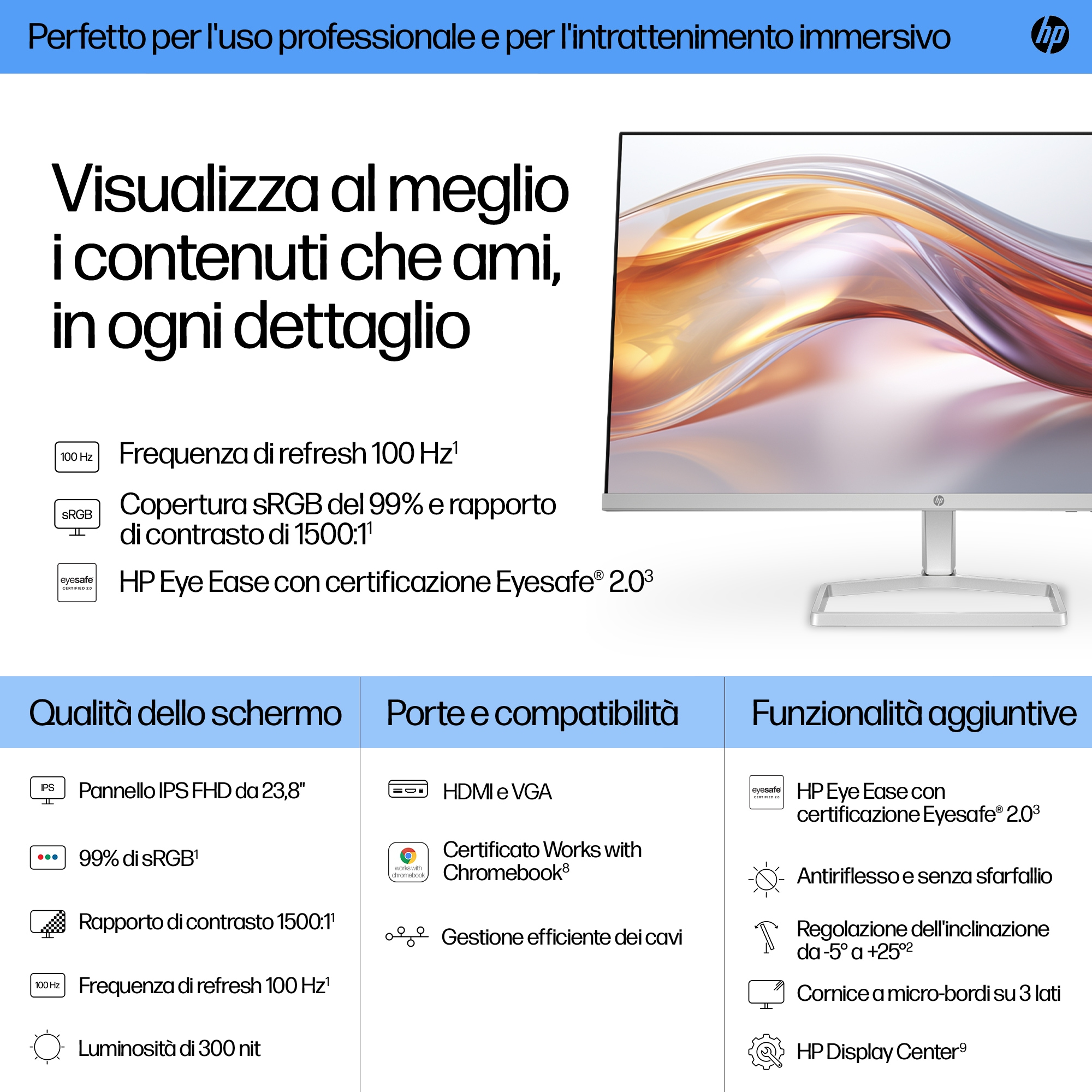 Monitor HP, cechy i specyfikacje, biała ramka, z tekstem na wyświetlaczu.